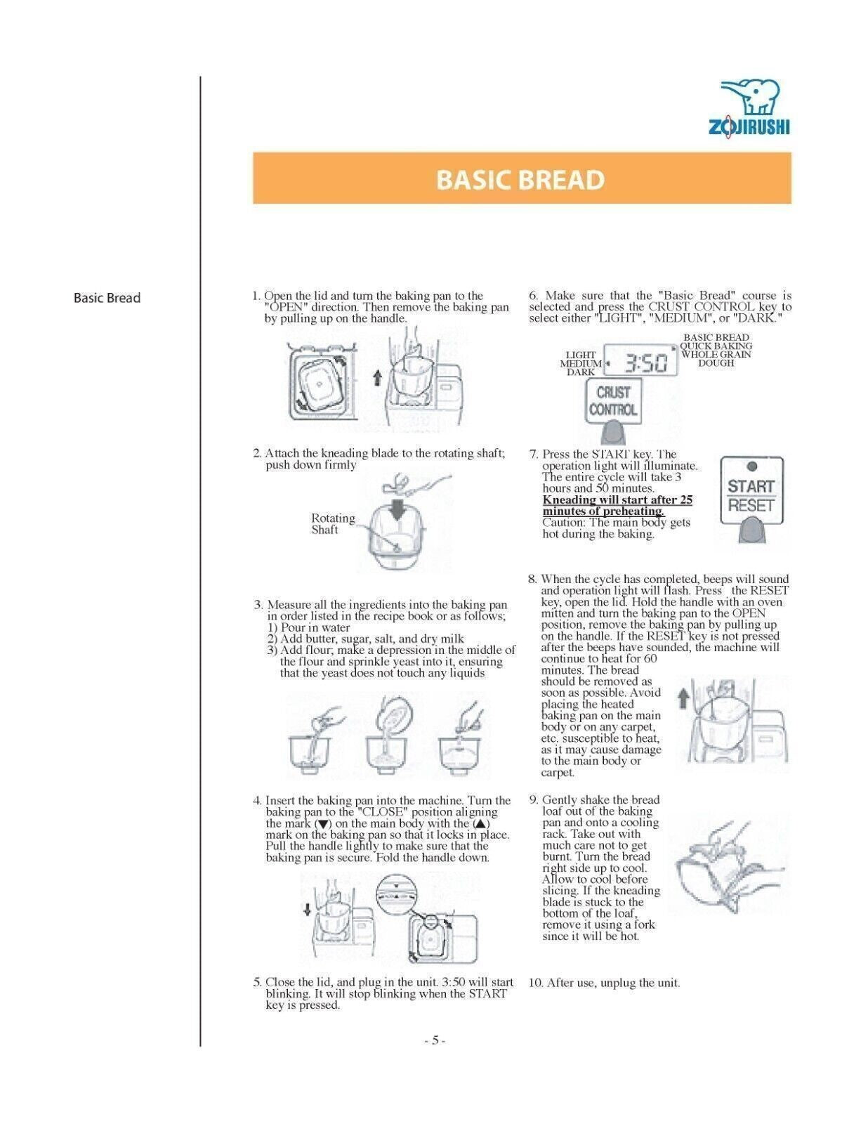 ZOJIRUSHI BBCC-Q10 Home Bakery Junior Operation Manual User Guide