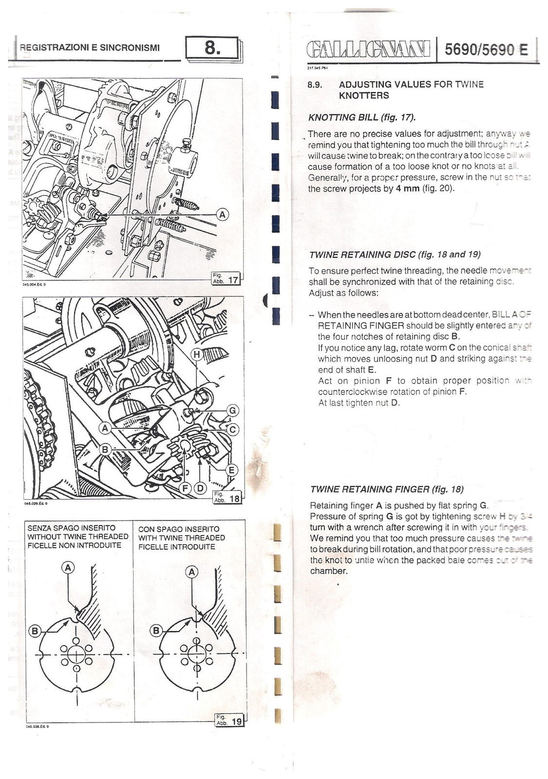 GALLIGNANI 5690 E Baler Operators Manual - STEEL WIRE BOUND - PROTECTIVE COVERS