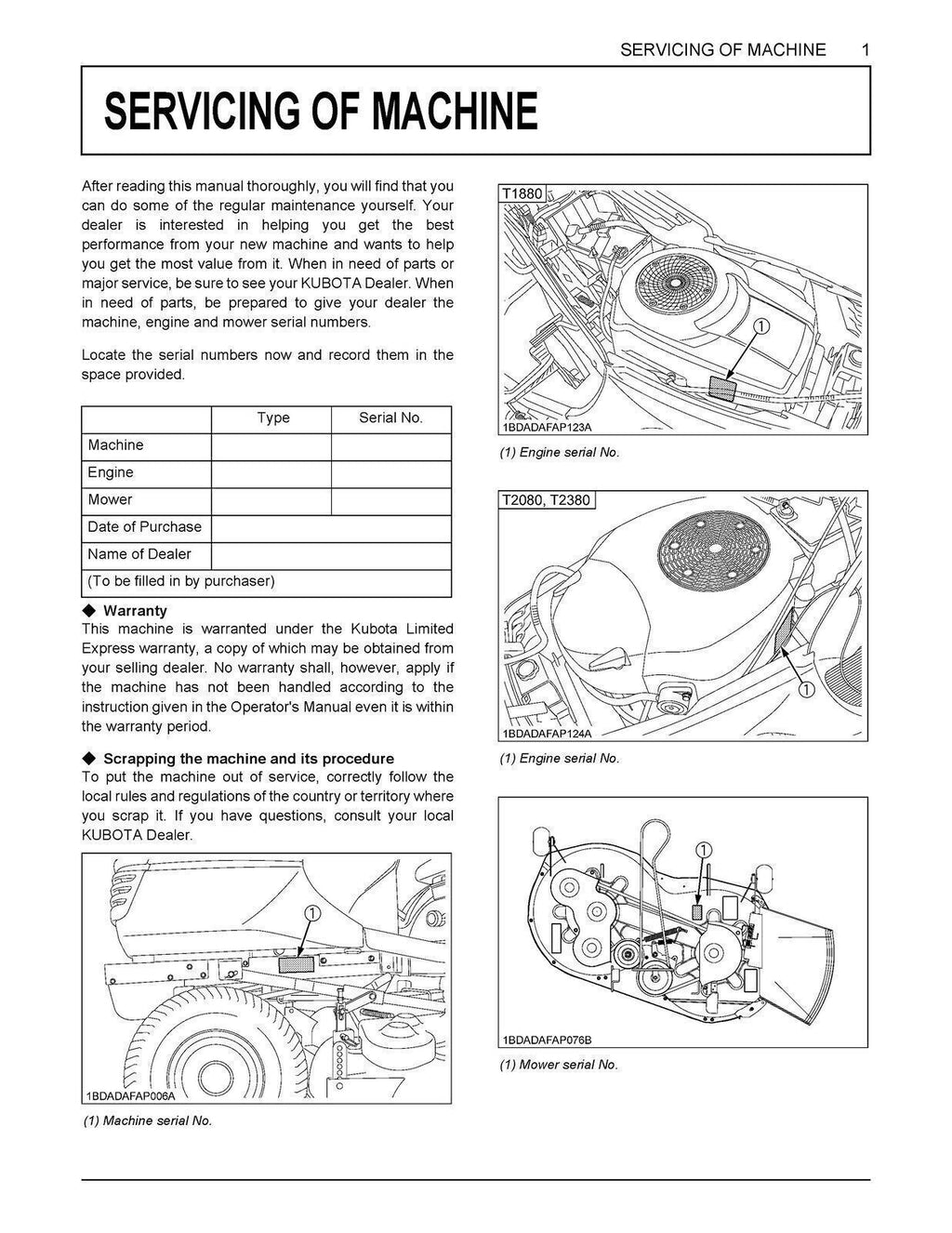 KUBOTA Tractor T1880 T2080 T2380 User Manual Operation Guide Durable Wire Bound