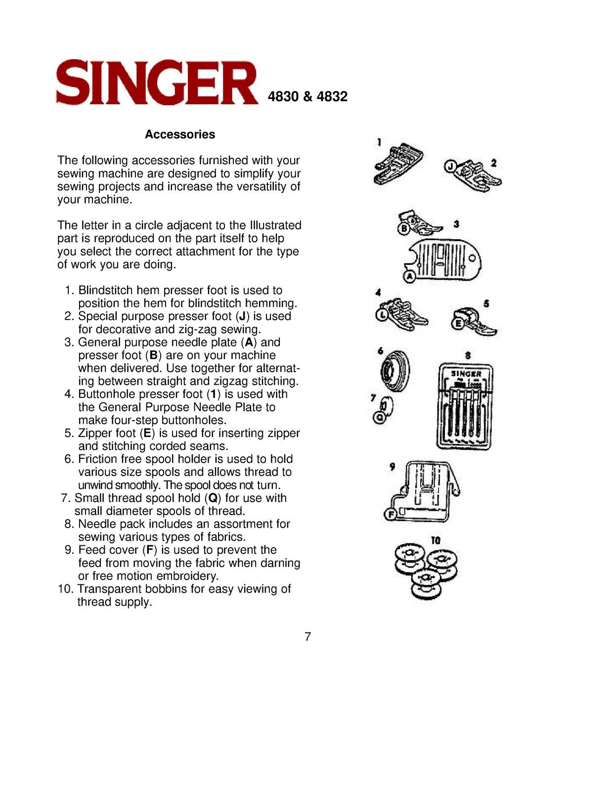 SINGER 4830 4832 Sewing Machine Instruciton Manual - WIRE BOUND - TOUGH COVERS