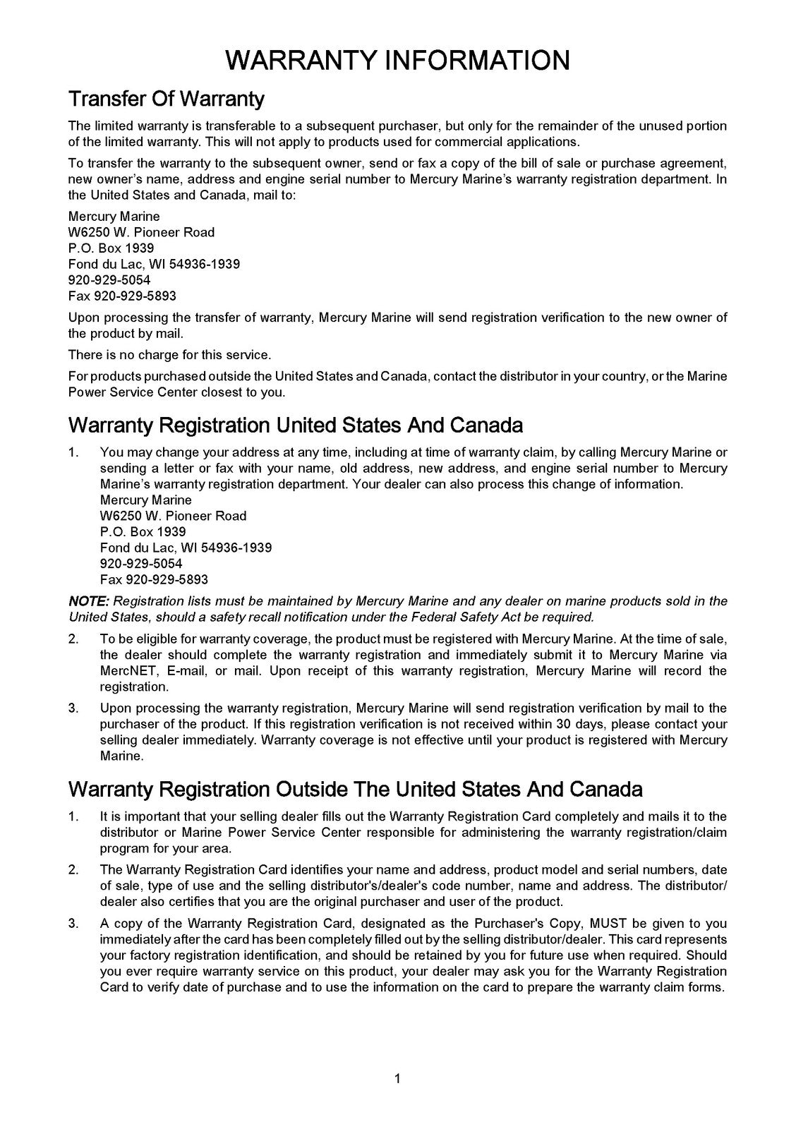 MERCURY 8/  9.9 & 9.9 Bigfoot 4-Stroke Operation Manual - WIRE BOUND - COVERS