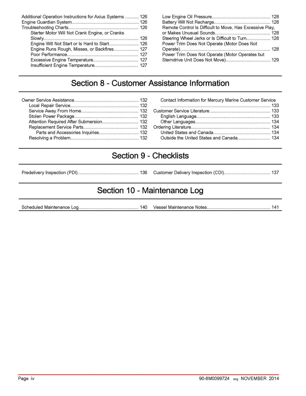MERCURY 4.3 5.0 MPI SeaCore ECT MERCRUISER OPERATION MANUAL - WIRE BOUND, COVERS
