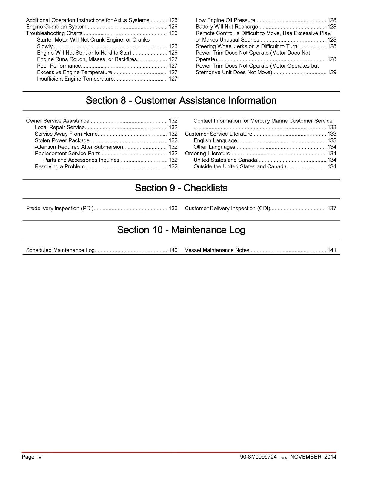 MERCURY 4.3 5.0 MPI SeaCore ECT MERCRUISER OPERATION MANUAL - WIRE BOUND, COVERS
