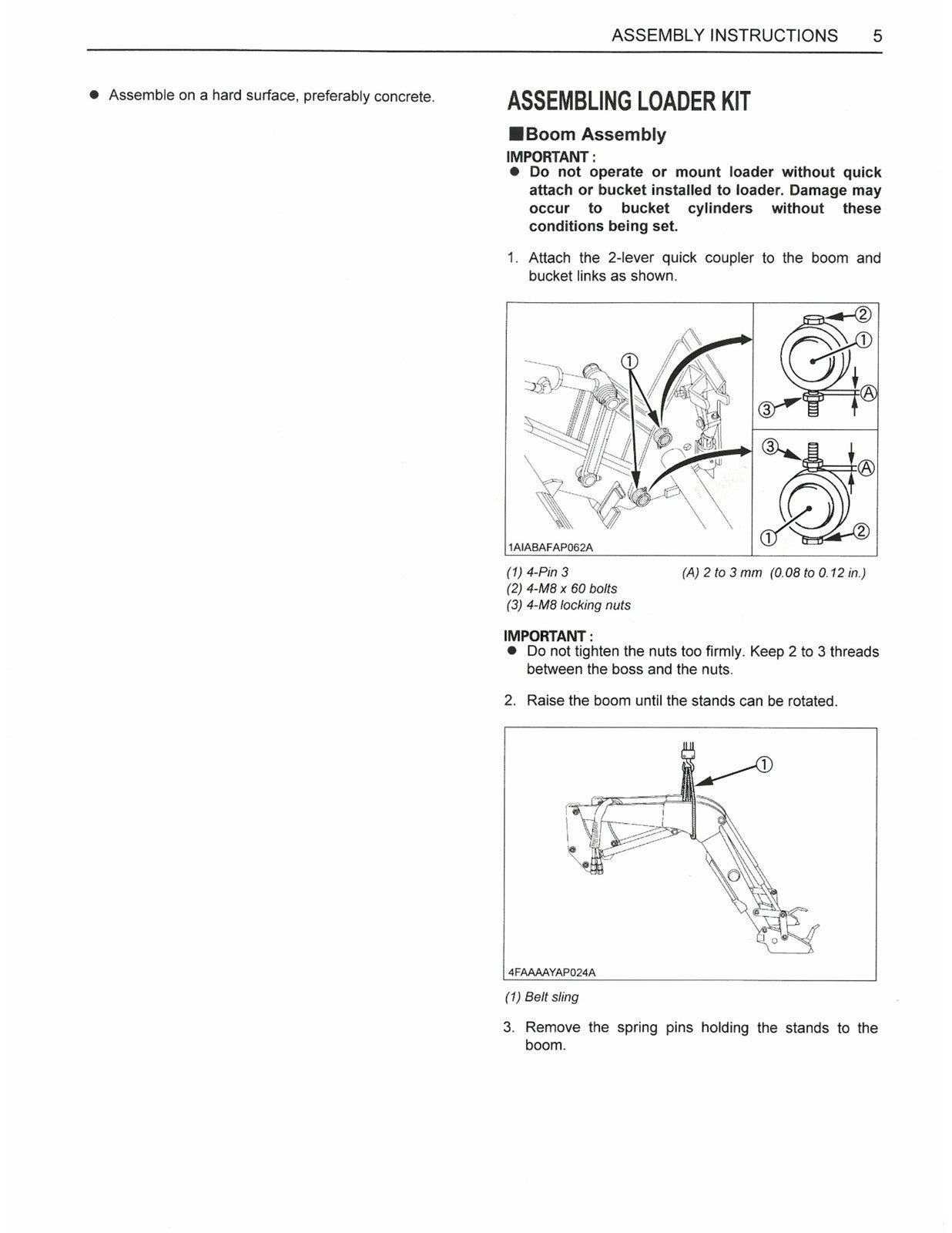 KUBOTA LA1065A Assembly Instructions Manual - STEEL WIRE BOUND - TOUGH COVERS