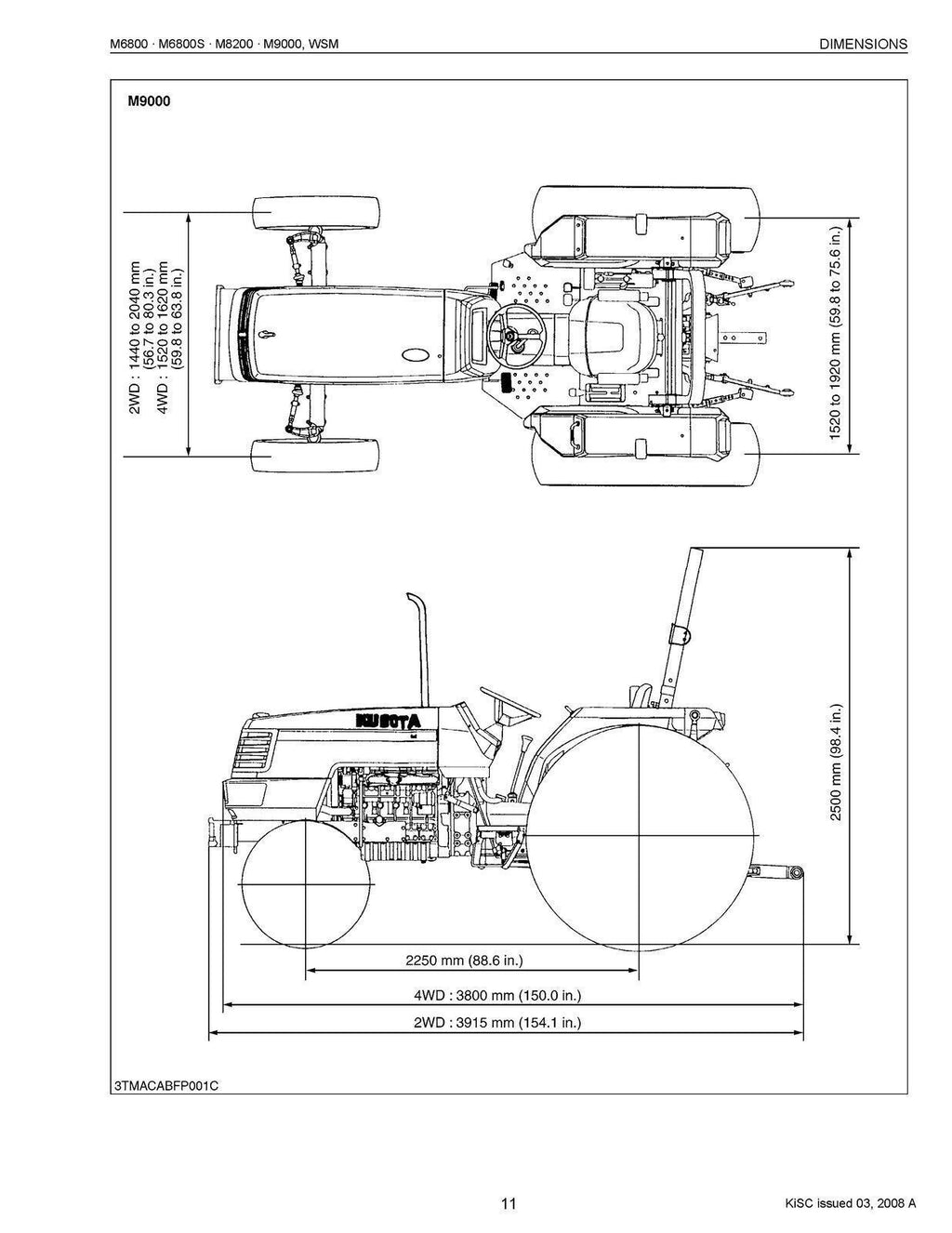 KUBOTA M6800 M6800S M8200 M9000 WORKSHOP MANUAL - WIRE BOUND - PROTECTIVE COVERS