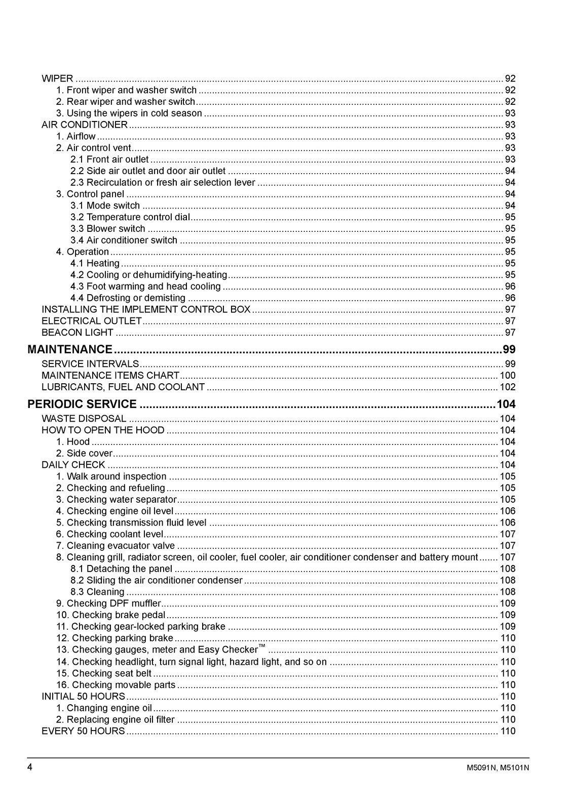 KUBOTA M5091N M5101N TRACTOR OPERATORS MANUAL - WIRE BINDING - TOUGH COVERS