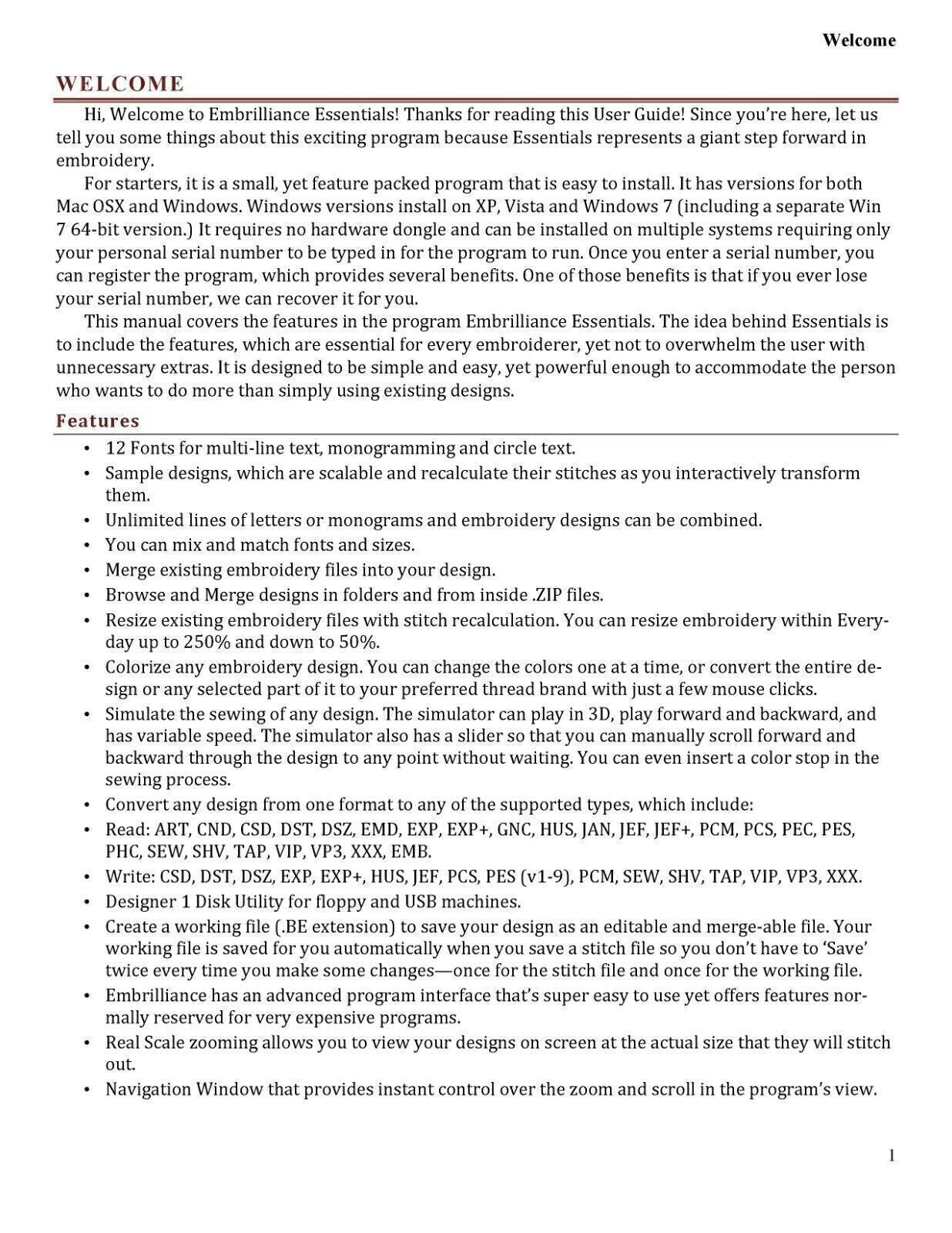 Embrilliance Essentials User Guide for Mac Macintosh Instructions Manual COLOR