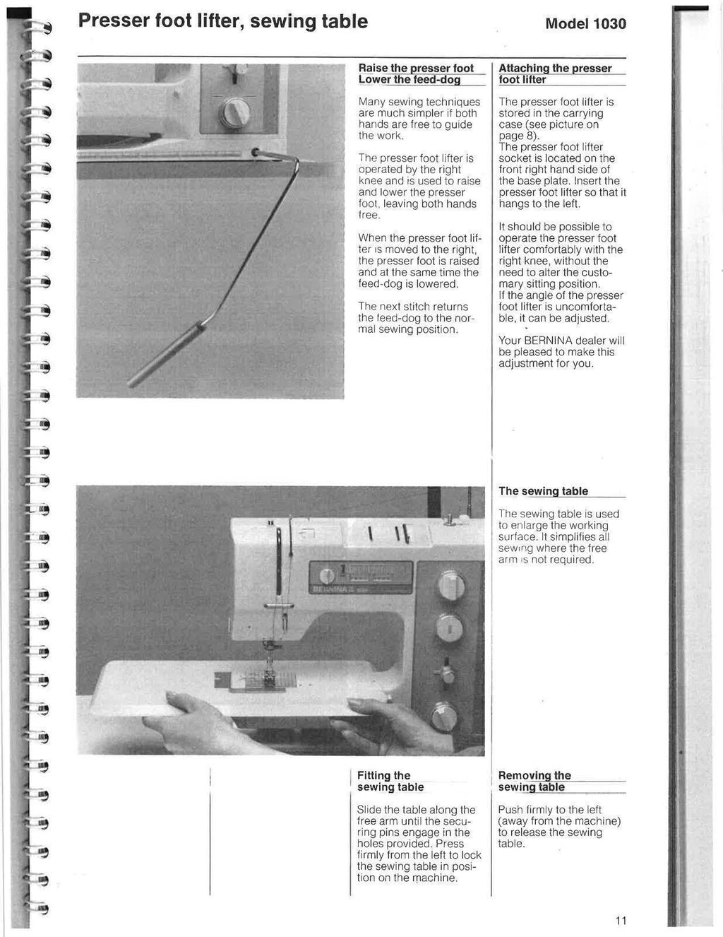 BERNINA 1020-1030 Sewing Machine User Manual Operation Guide