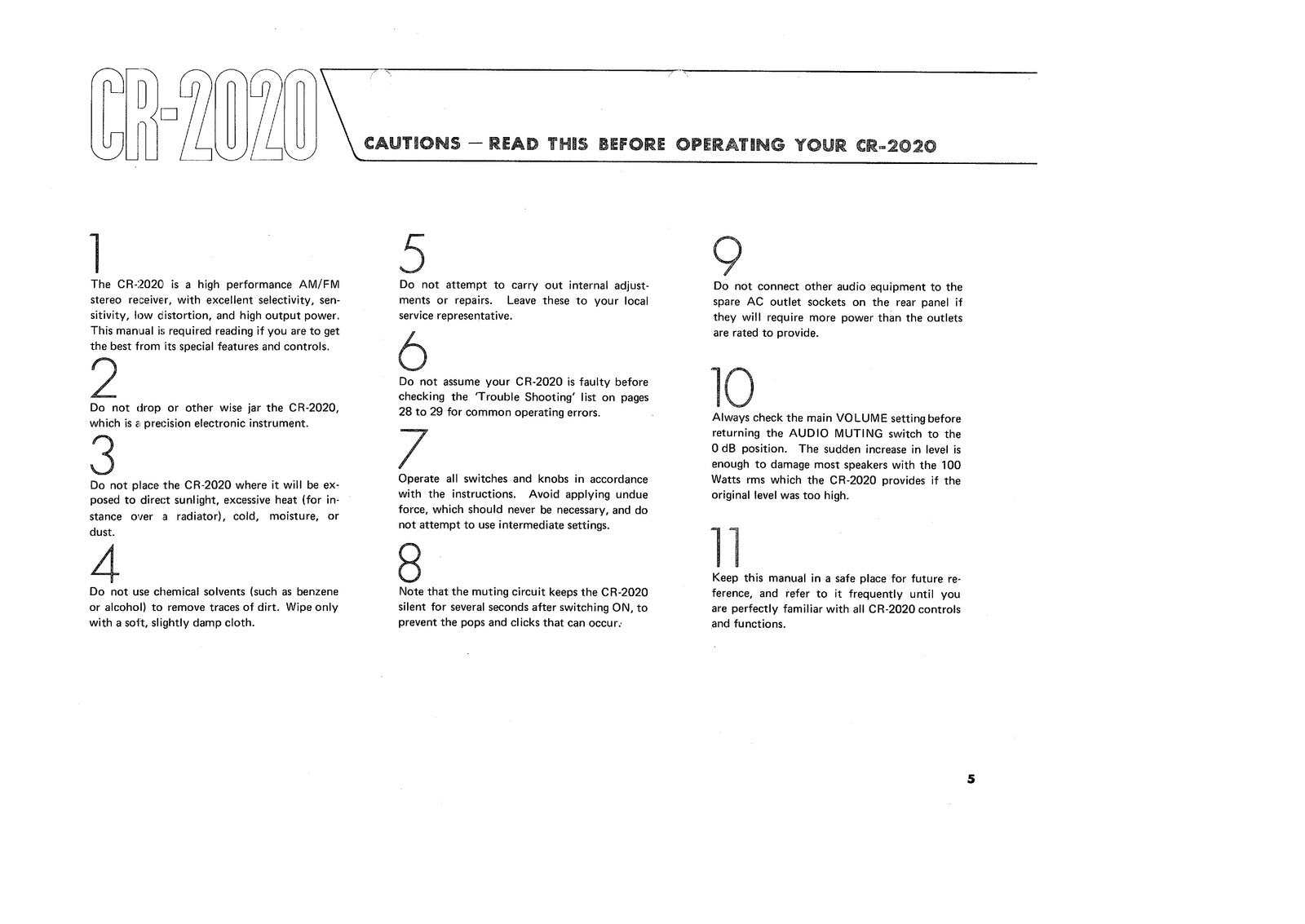 YAMAHA CR 2020 User Manual Owners Manual - STEEL WIRE BOUND - PROTECTIVE COVERS