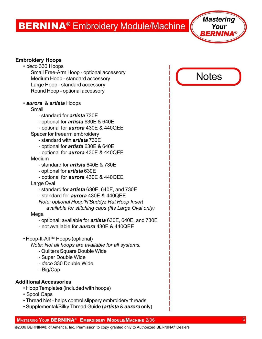 BERNINA Embroidery Mastery Workbook Aurora 430 440 Artista 630 640 730 Deco 330