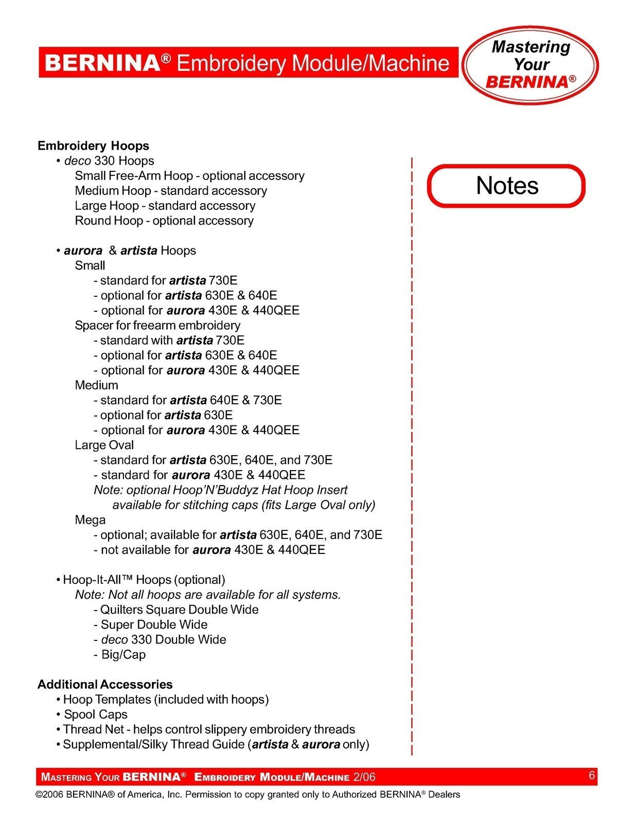 BERNINA Embroidery Mastery Workbook Aurora 430 440 Artista 630 640 730 Deco 330
