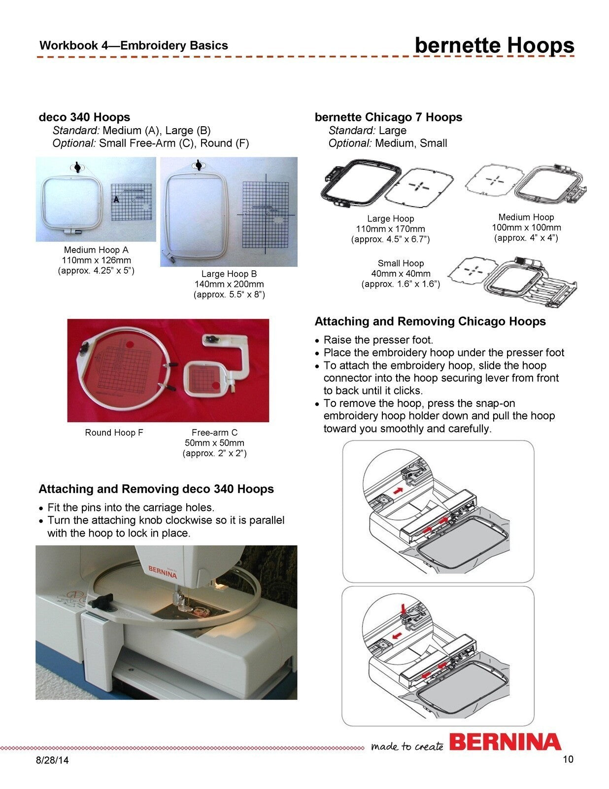 BERNINA Embroidery Machine Basics Workbook 340 Chic 7 560 580 758 780 830 880