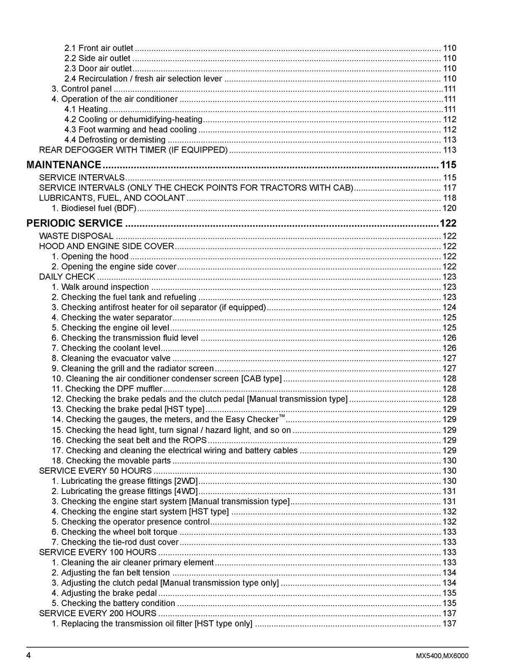 KUBOTA Tractor MX5400 MX6000 User Manual Operator's Guide [DURABLE WIRE BOUND]