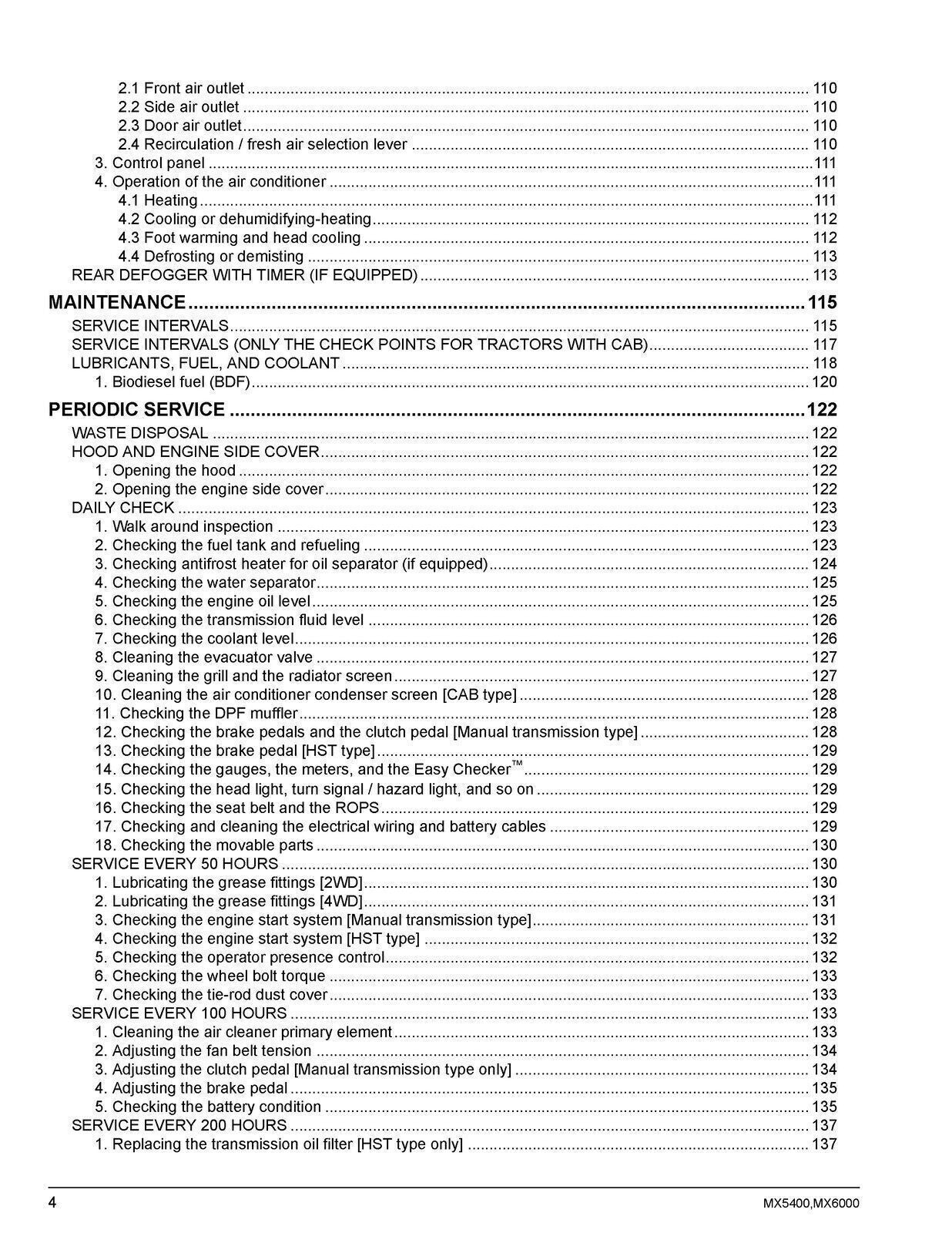 KUBOTA Tractor MX5400 MX6000 User Manual Operator's Guide [DURABLE WIRE BOUND]