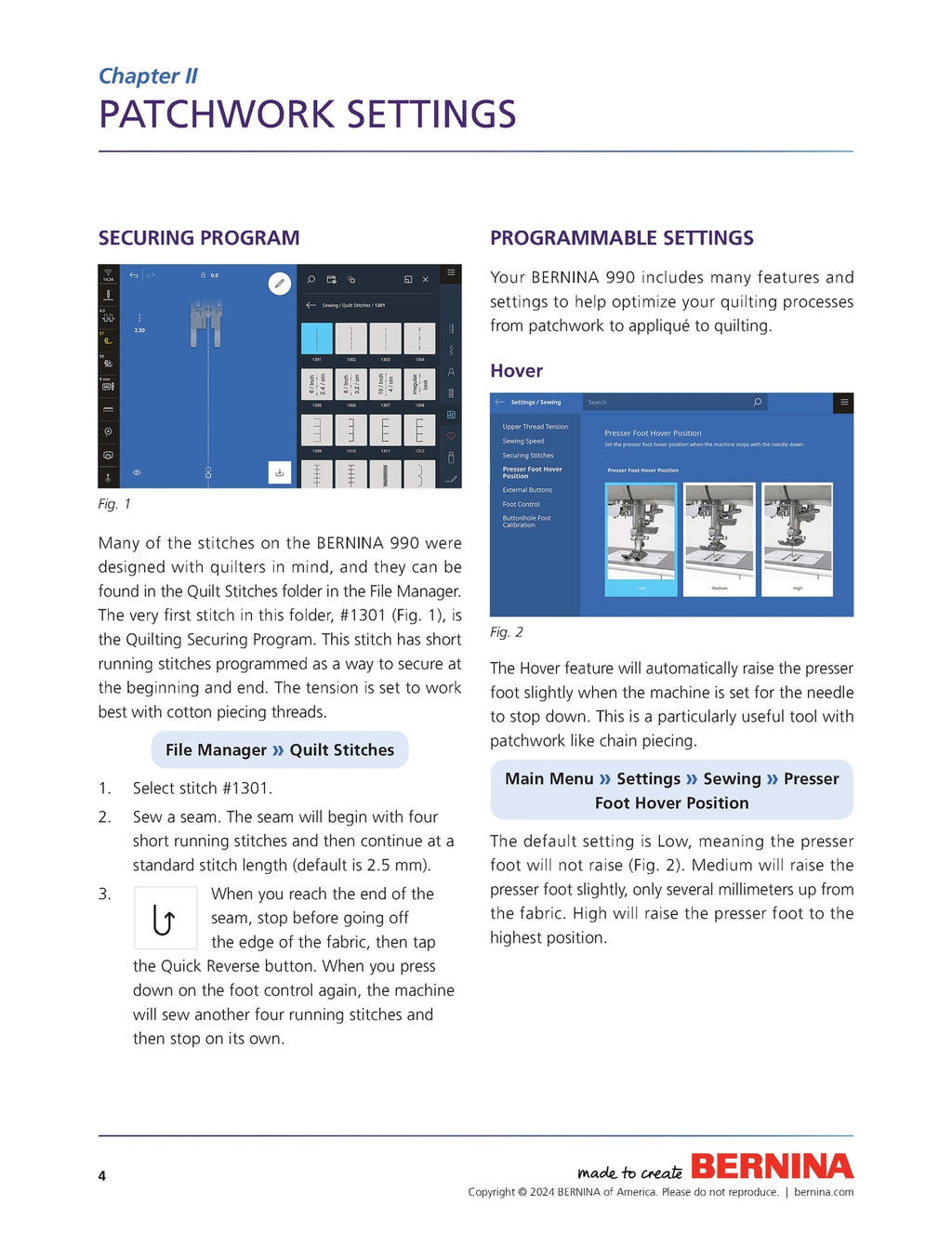 BERNINA 990 QUILTING WORKBOOK - STEEL WIRE BOUND - PROTECTIVE COVERS