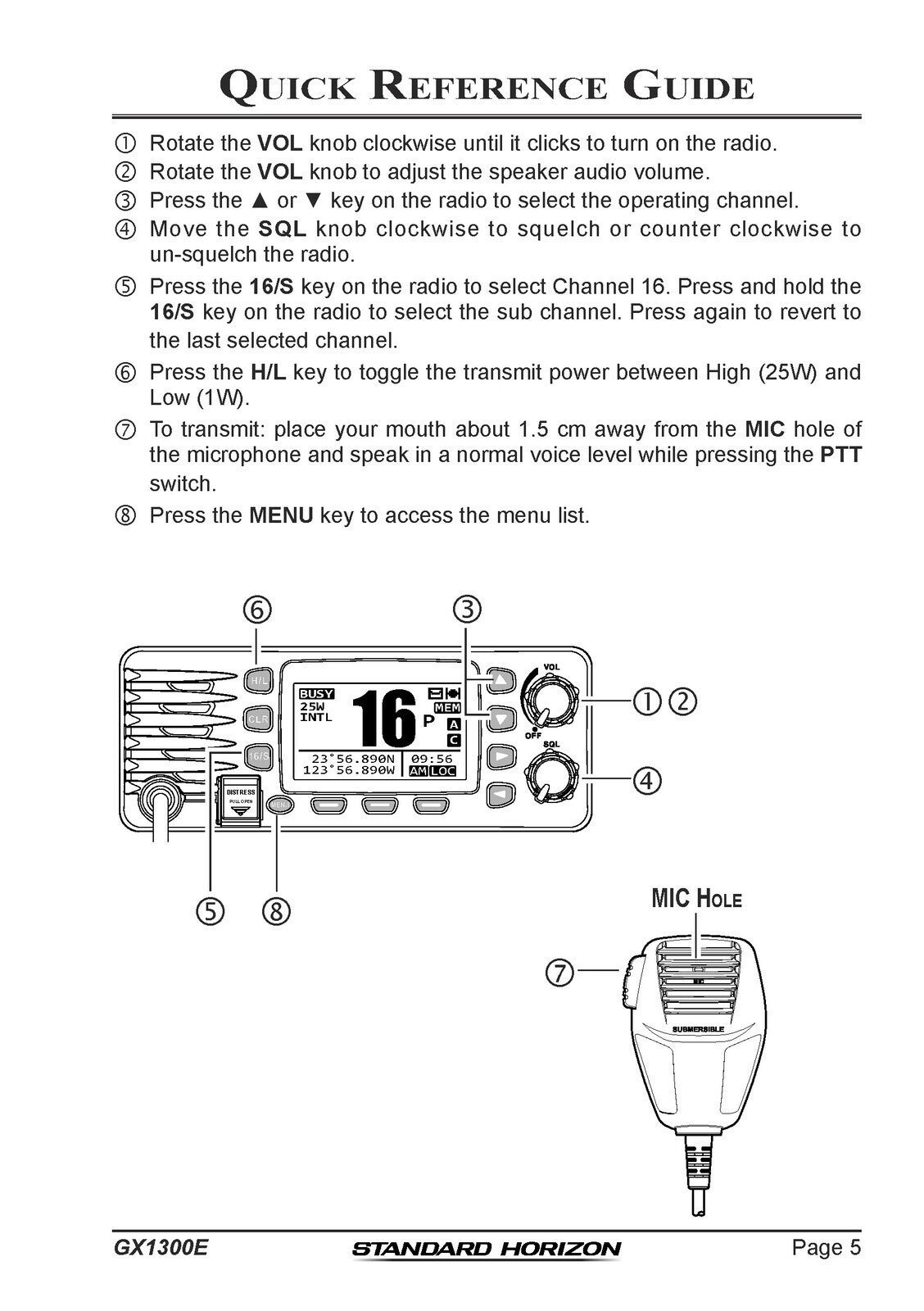 STANDARD HORIZON ECLIPSE GX1300E VHF FM RADIO USER MANUAL - WIRE BOUND - COVERS