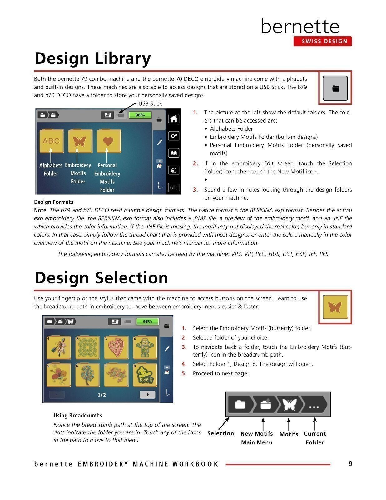 BERNINA Bernette B79 B70 DECO Embroidery Workbook Manual - TOUGH WIRE BINDING