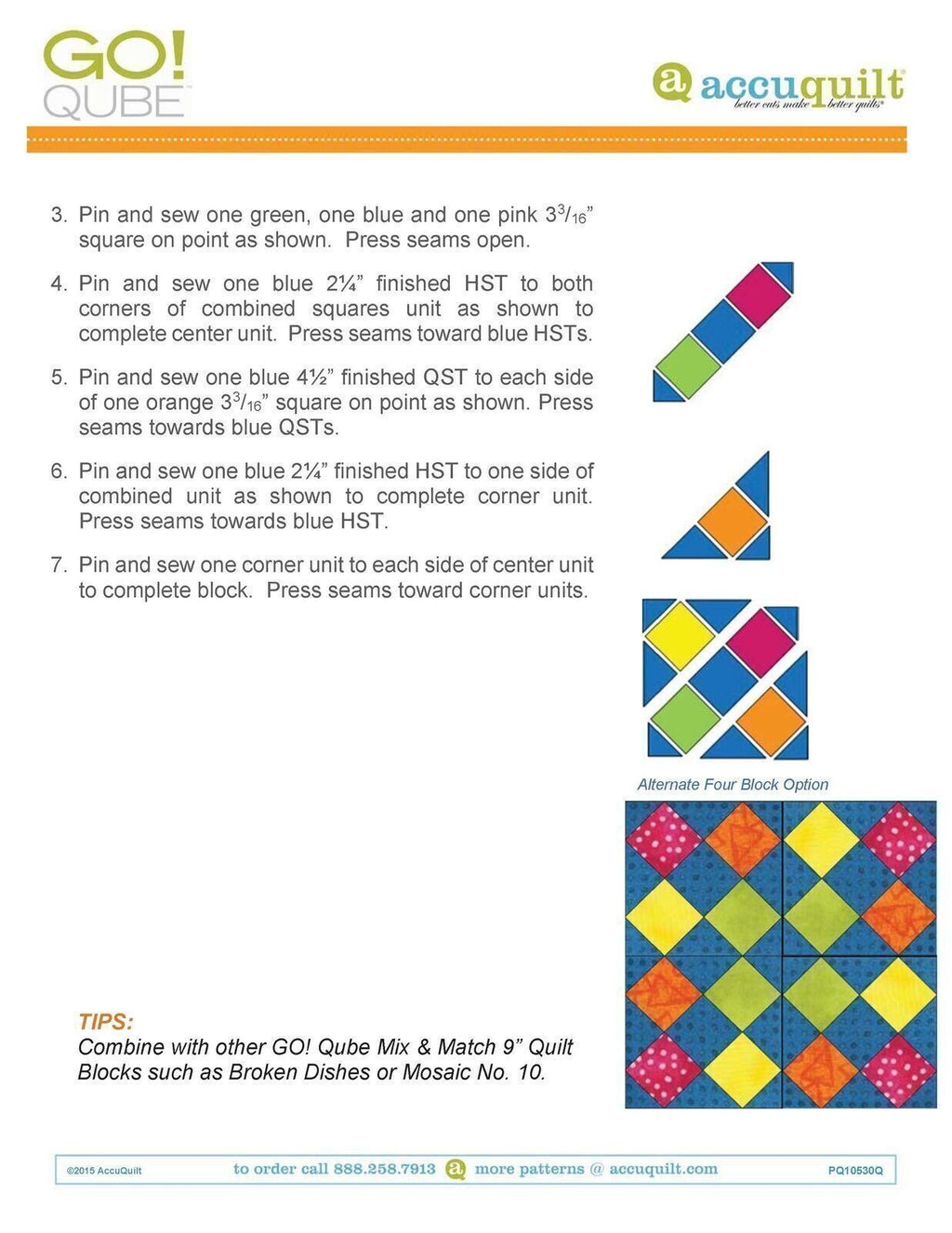 AccuQuilt Go! Qube Manual 9" 3-in-1: BLOCK, CORNERS & ANGLES, 434 PG, Wire Bound