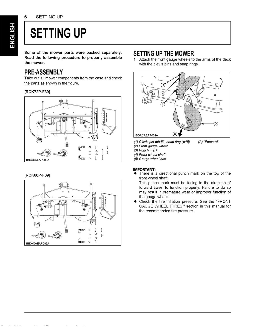 KUBOTA RCK72P-F39 RCK60P-F39 MOWER OPERATORS MANUAL - WIRE BOUND TOUGH COVERS