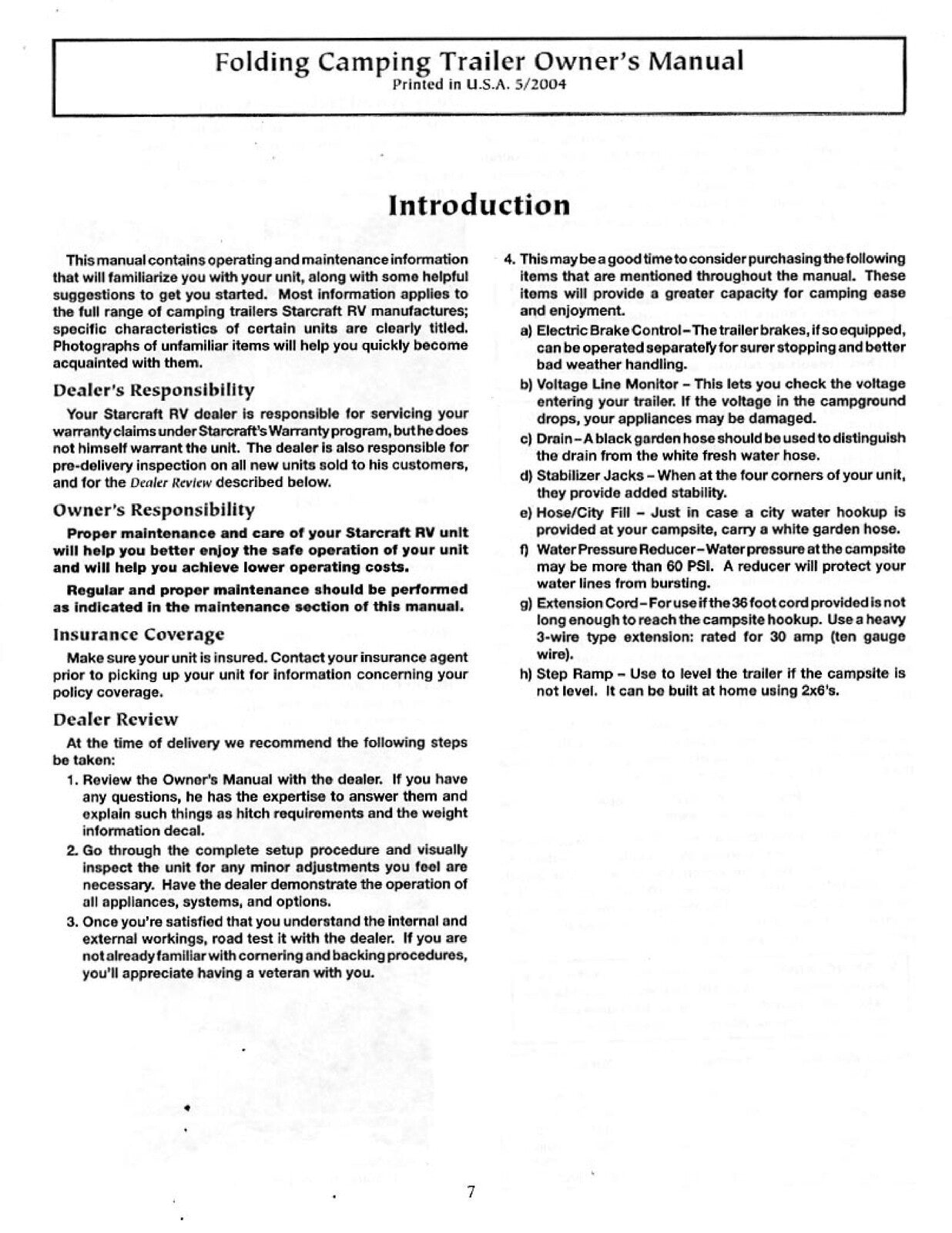 STARCRAFT 2005 Folding Camping Trailer Owners Manual - WIRE BOUND - TOUGH COVERS