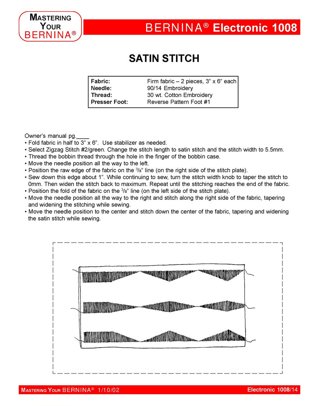 BERNINA 1008 Mastery Owners Workbook Manual - WIRE BOUND - TOUGH COVERS