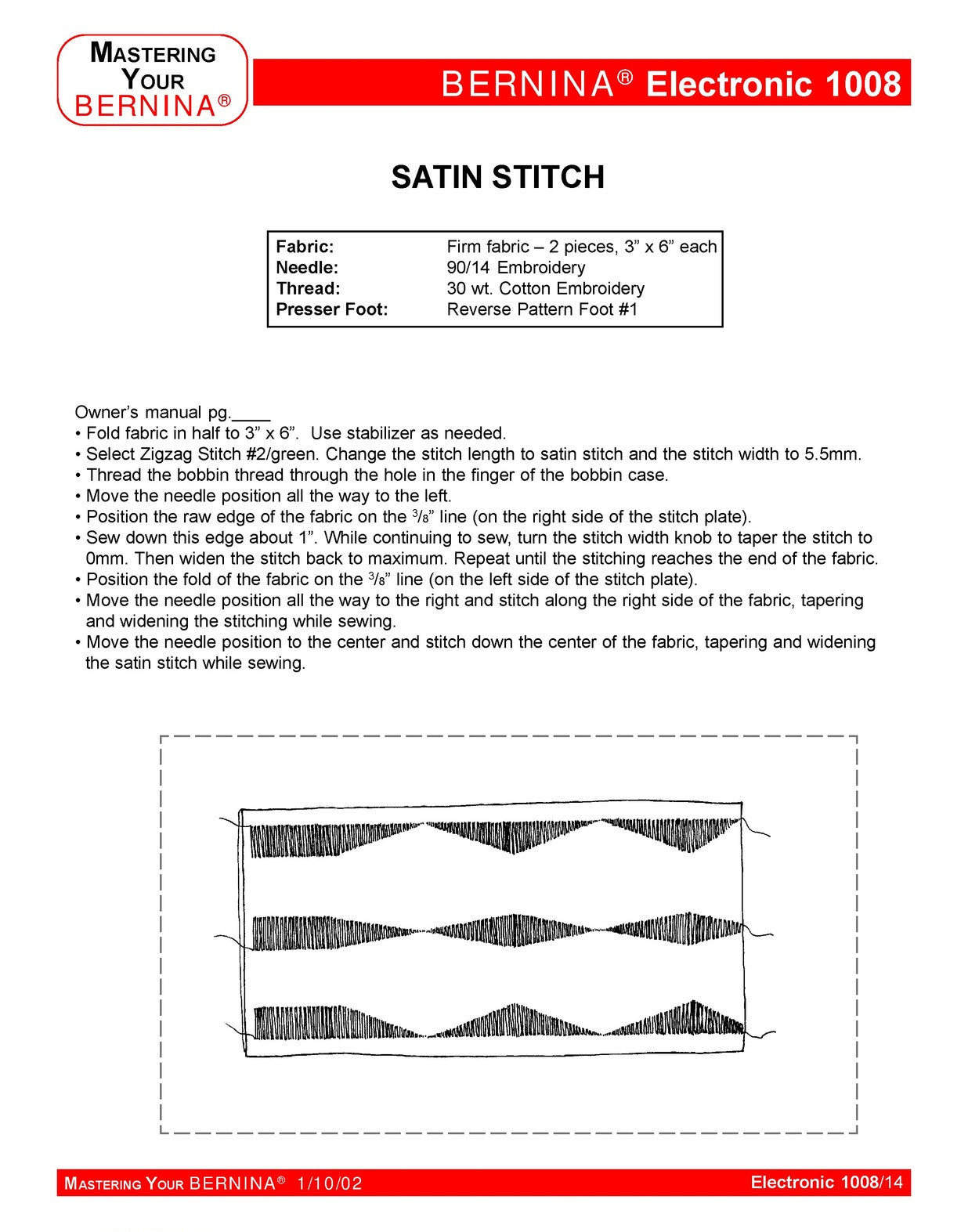 BERNINA 1008 Mastery Owners Workbook Manual - WIRE BOUND - TOUGH COVERS