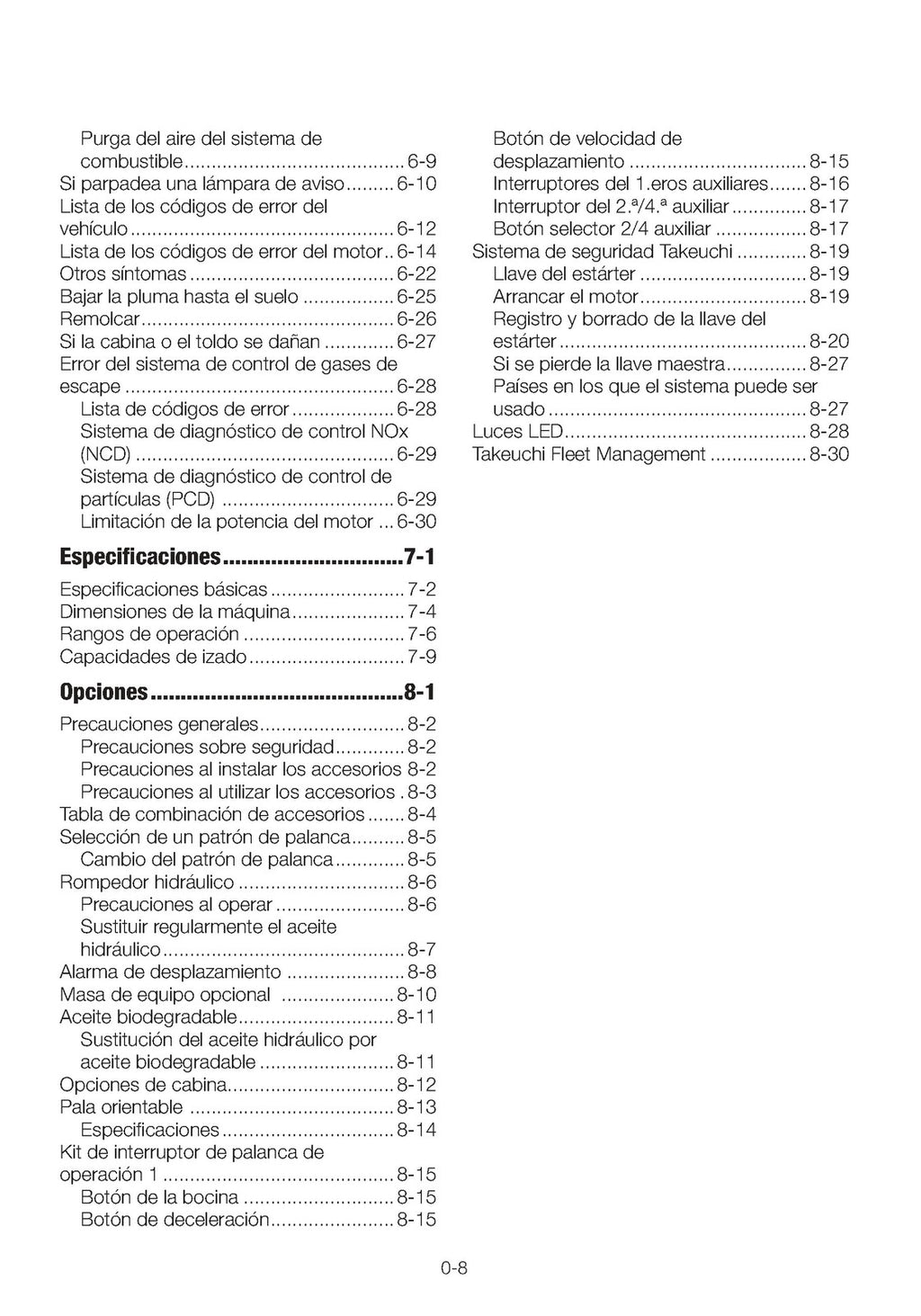TAKEUCHI TB240 EXCAVADORA MINI MANUAL DEL OPERARIO EN ESPANOL EN ESPIRAL