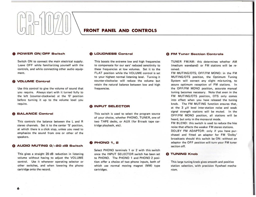 YAMAHA CR1020 Receiver Owners Manual - STEEL WIRE BOUND - PROTECTIVE COVERS