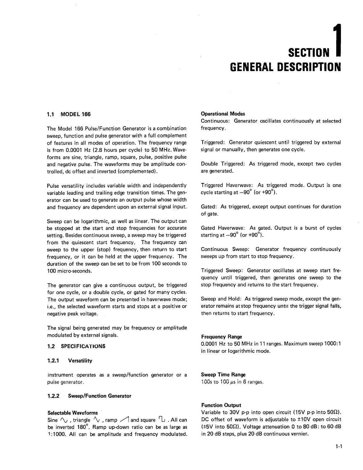 WAVETEK Model 166 Function Generator Instruction Manual - BOUND,COVERS, FOLDOUTS