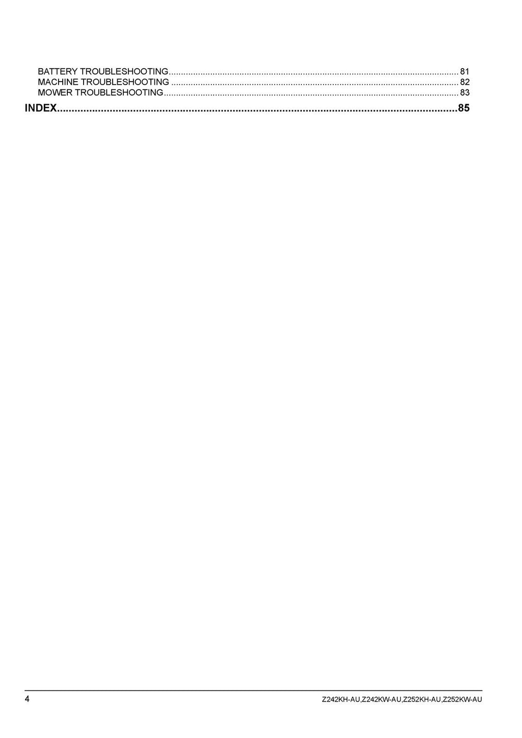 KUBOTA Z242KH-AU Z242KW-AU Z252KH-AU ZERO TURN MOWER OPERATORS MANUAL - BOUND