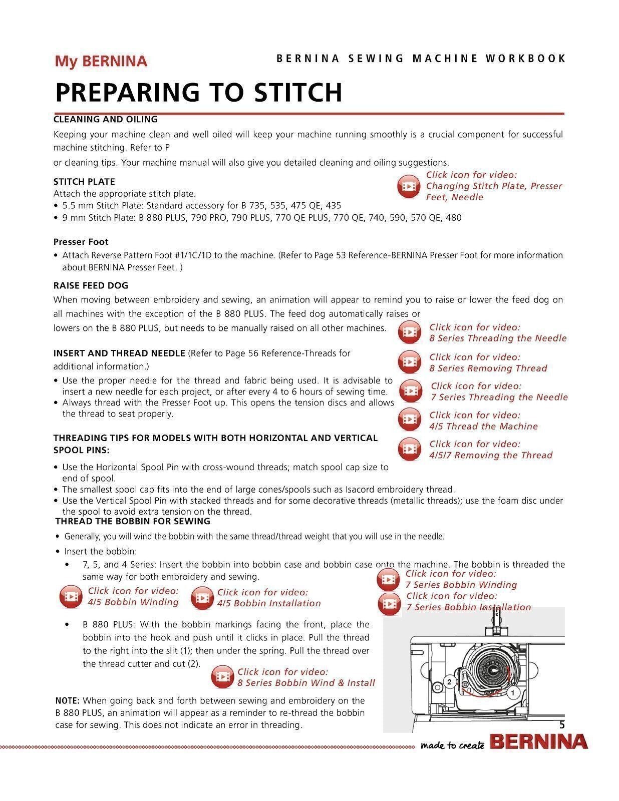 Bernina Mastery SEWING Workbook 790 Pro + 880 + 770 QE + 480 475 435 535 570 590