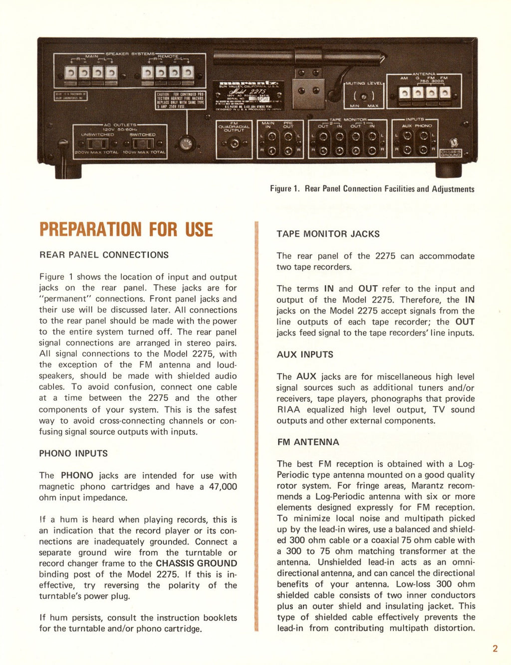 MARANTZ 2275 Stereophonic Receiver Instruction Manual - WIRE BOUND- TOUGH COVERS