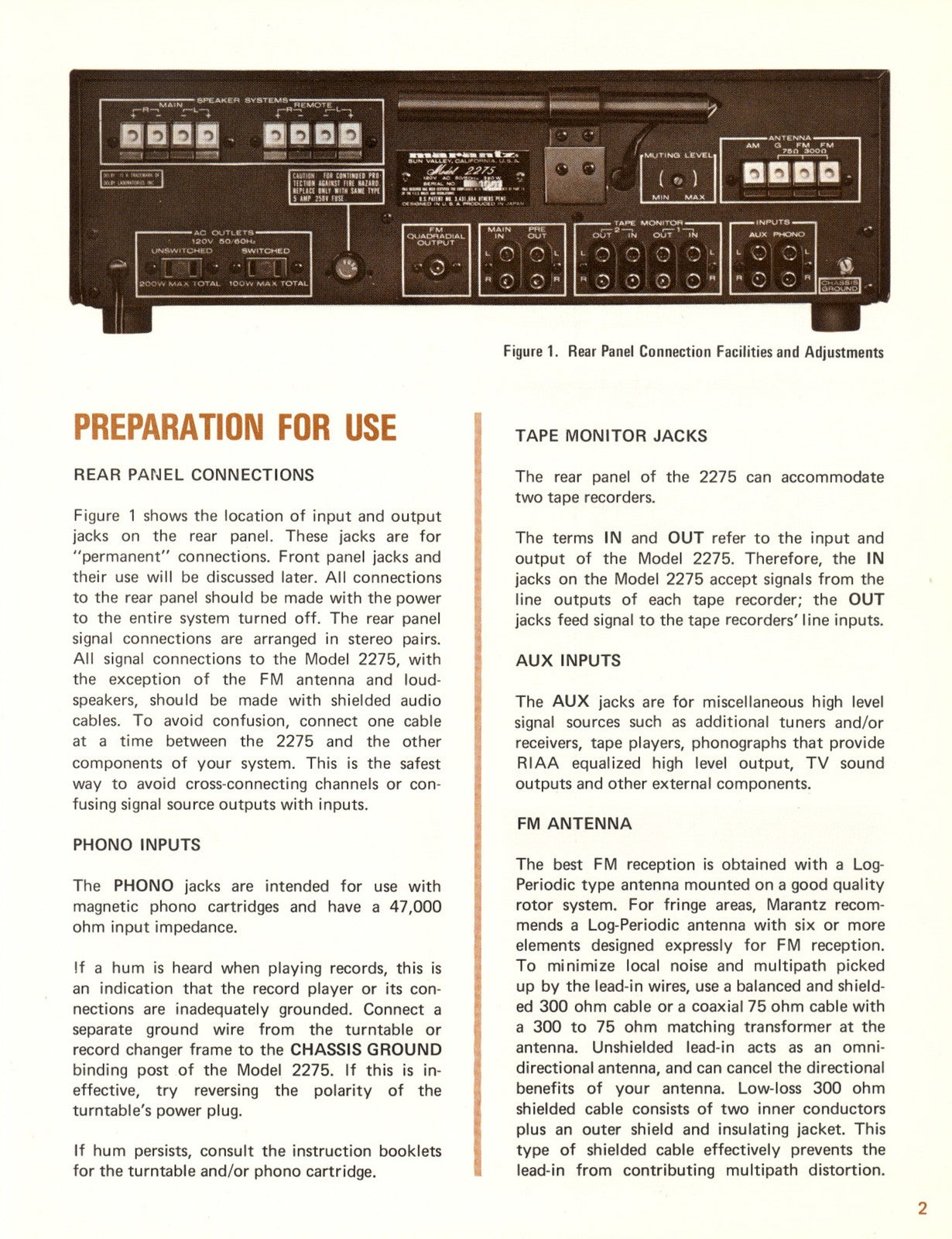 MARANTZ 2275 Stereophonic Receiver Instruction Manual - WIRE BOUND- TOUGH COVERS