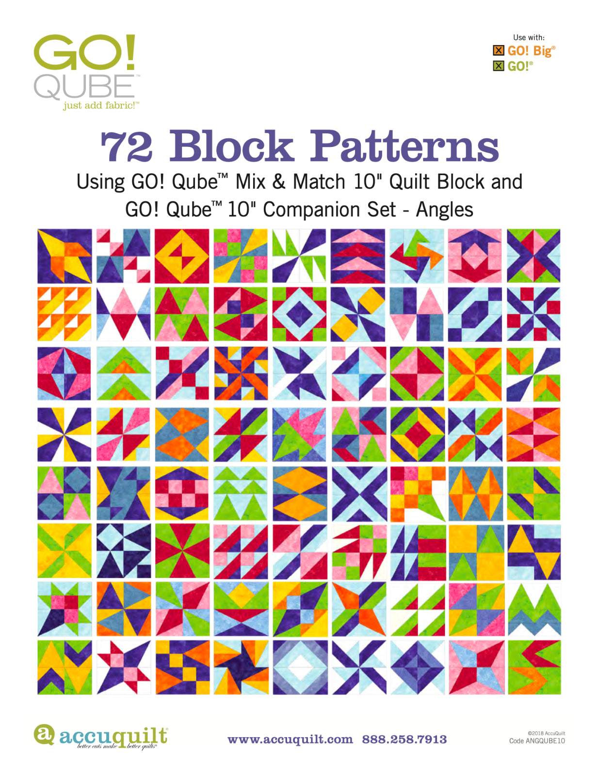 AccuQuilt Go! Qube Manual 10" 3-in-1: BLOCK, CORNERS & ANGLES, 434 PG Wire Bound