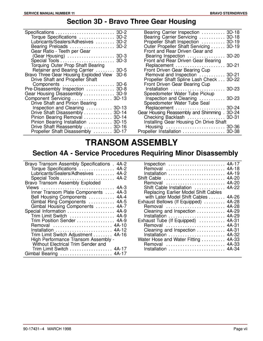 MERCURY MERCRUISER SERVICE MANUAL NO. 11 BRAVO STERNDRIVES - WIRE BOUND - COVERS