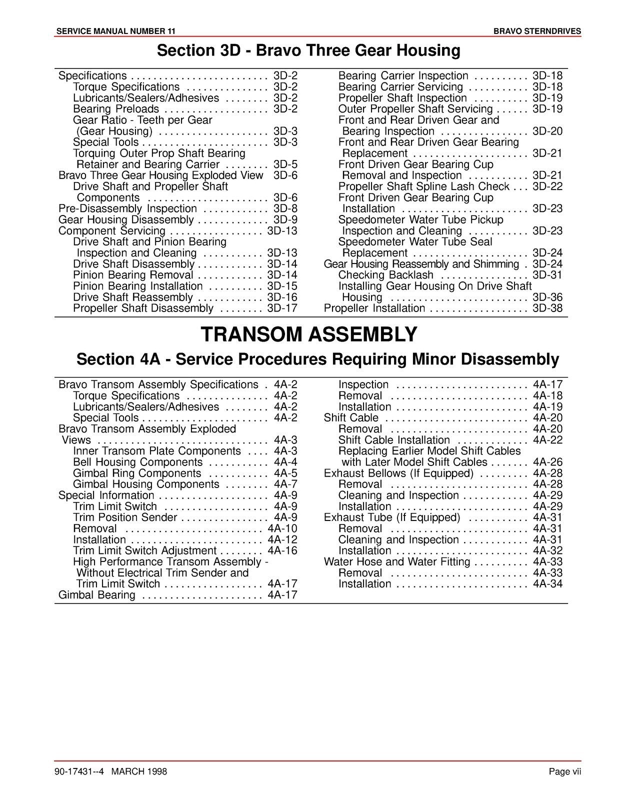 MERCURY MERCRUISER SERVICE MANUAL NO. 11 BRAVO STERNDRIVES - WIRE BOUND - COVERS