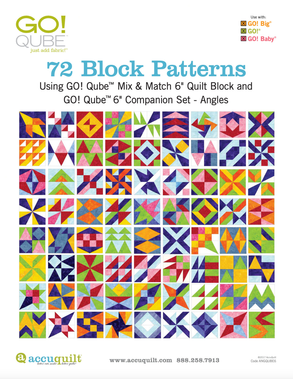 AccuQuilt Go! Qube Manual 6" 3-in-1: BLOCK, CORNERS & ANGLES, 431 PG, Wire Bound