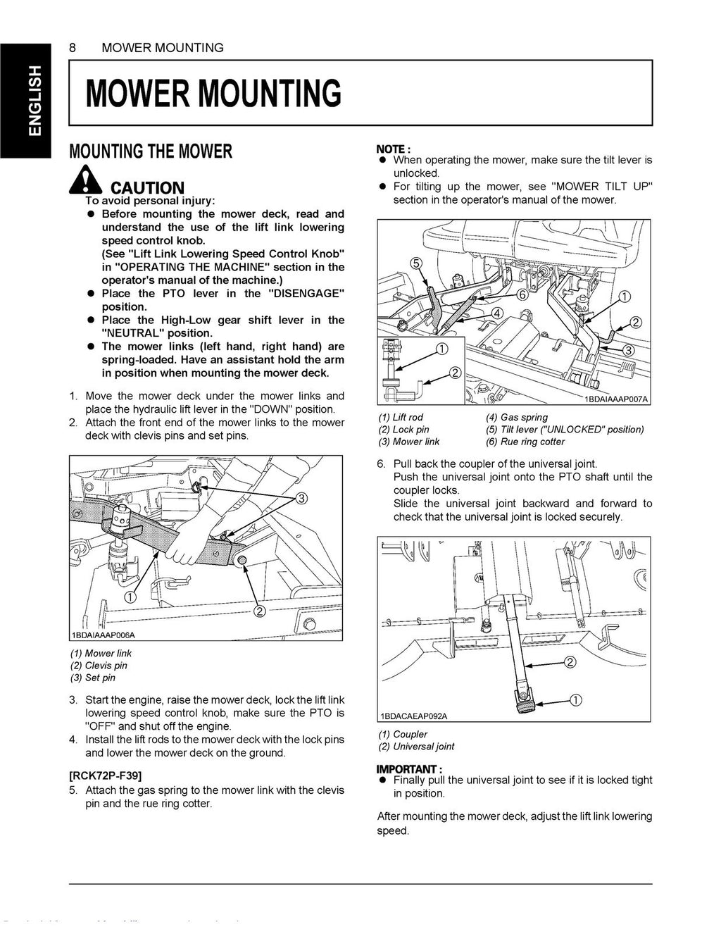 KUBOTA RCK72P-F39 RCK60P-F39 MOWER OPERATORS MANUAL - WIRE BOUND TOUGH COVERS