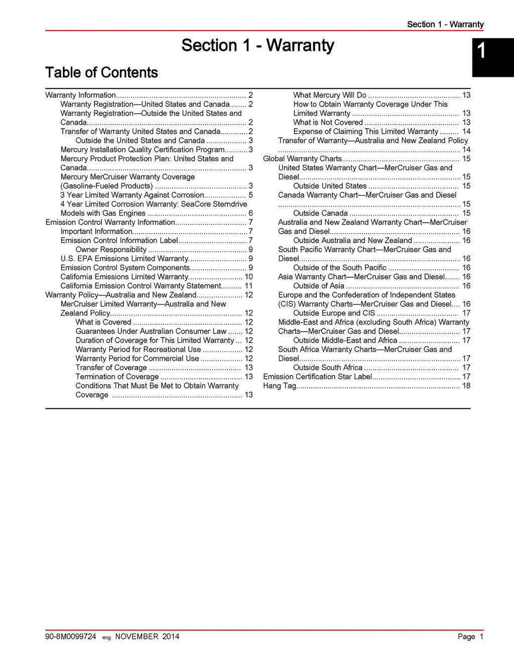 MERCURY 4.3 5.0 MPI SeaCore ECT MERCRUISER OPERATION MANUAL - WIRE BOUND, COVERS