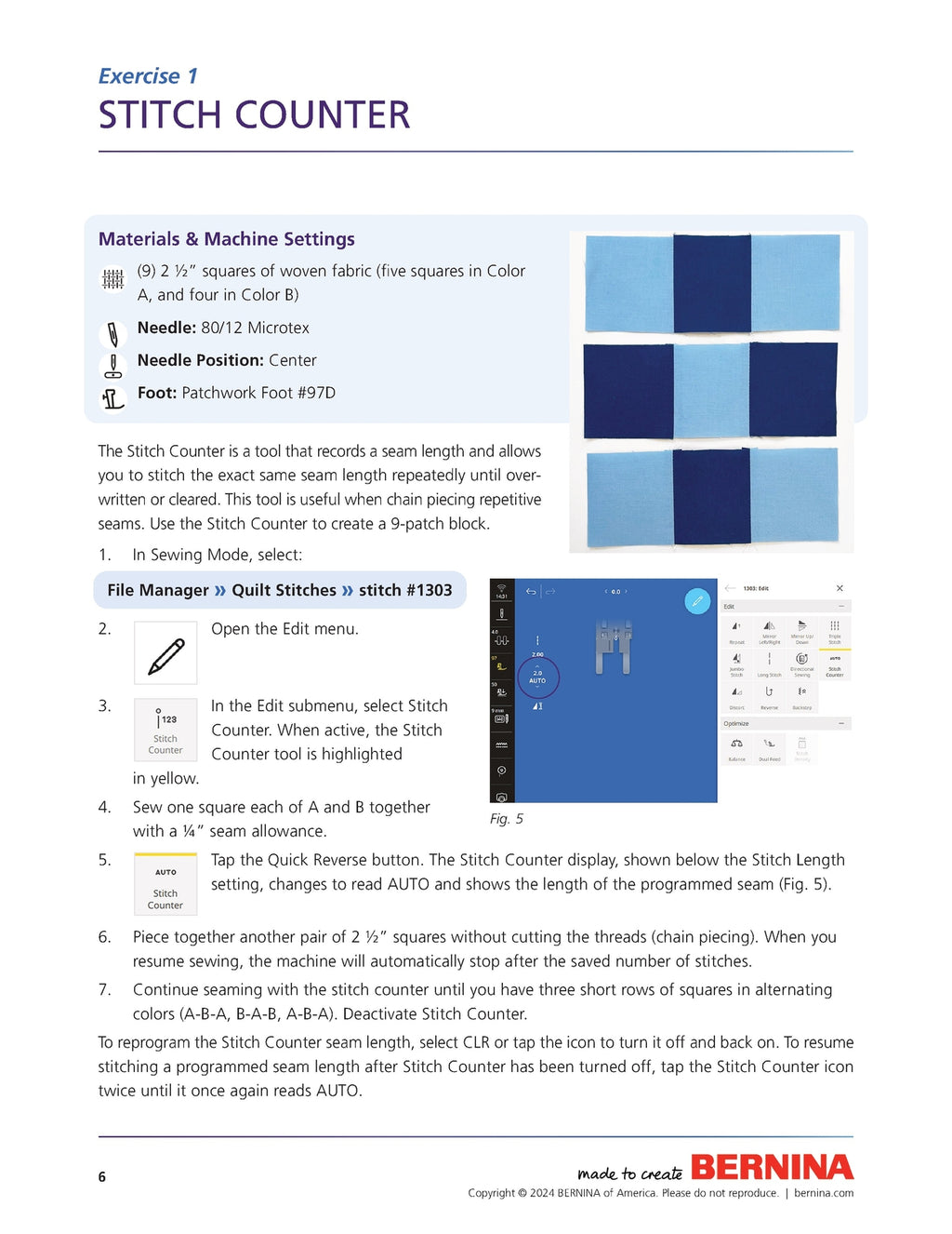 BERNINA 990 QUILTING WORKBOOK - STEEL WIRE BOUND - PROTECTIVE COVERS