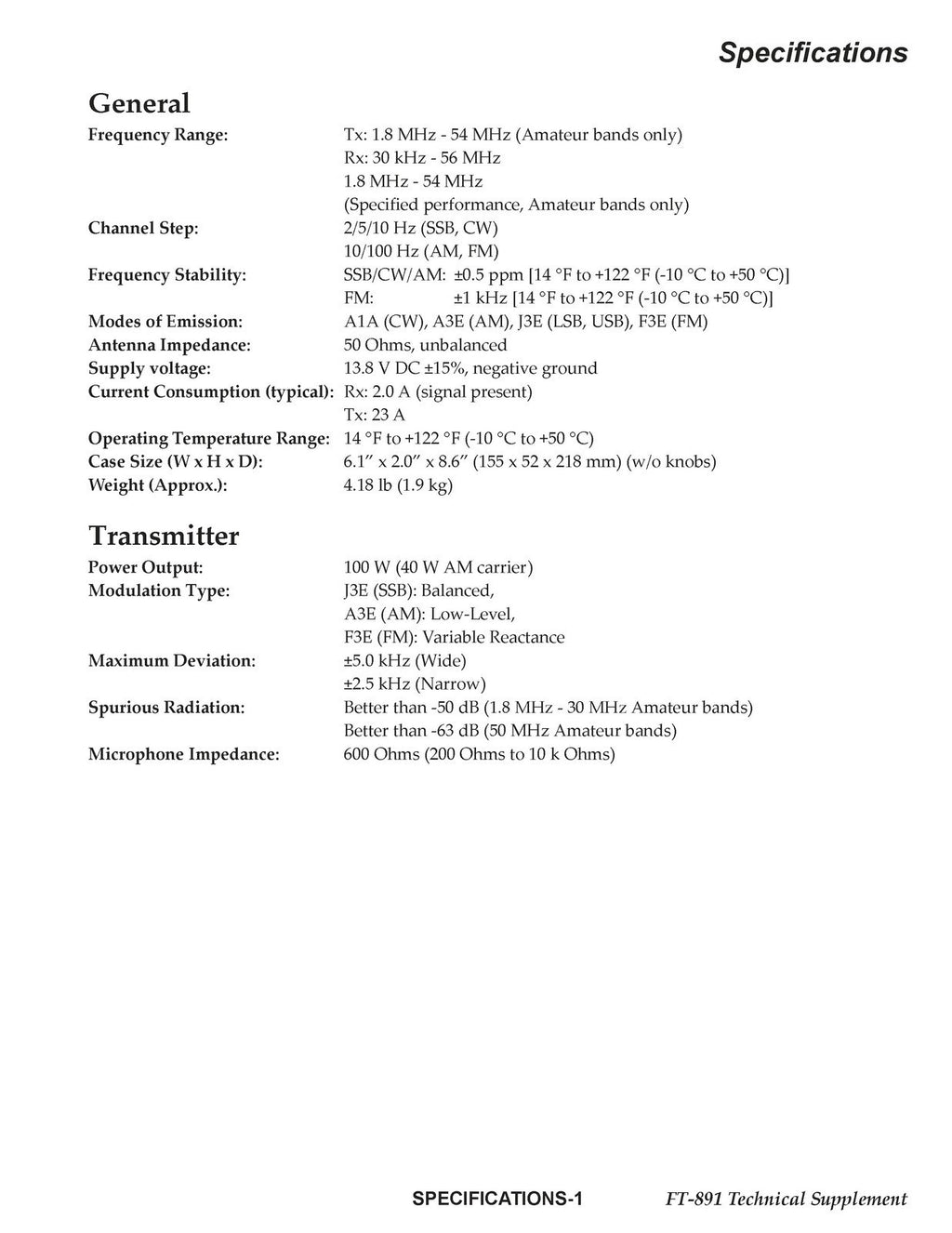 YAESU FT-891 TRANCEIVER TECHNICAL MANUAL - LARGE FOLD-OUT PAGES - WIRE BOUND