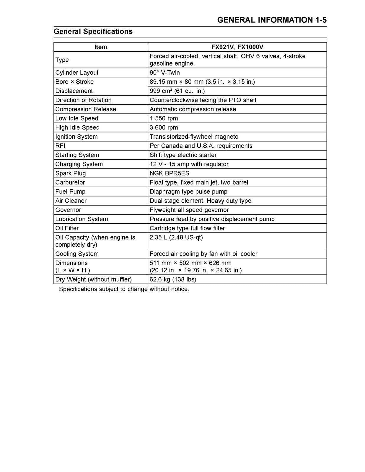 KAWASAKI FX921V FX1000V GAS ENGINE SERVICE MANUAL - WIRE BOUND - TOUGH COVERS