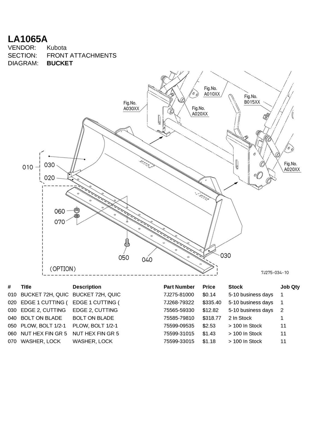 KUBOTA LA1065A FRONT LOADER ILLUSTRATED PARTS LIST MANUAL - WIRE BOUND - COVERS