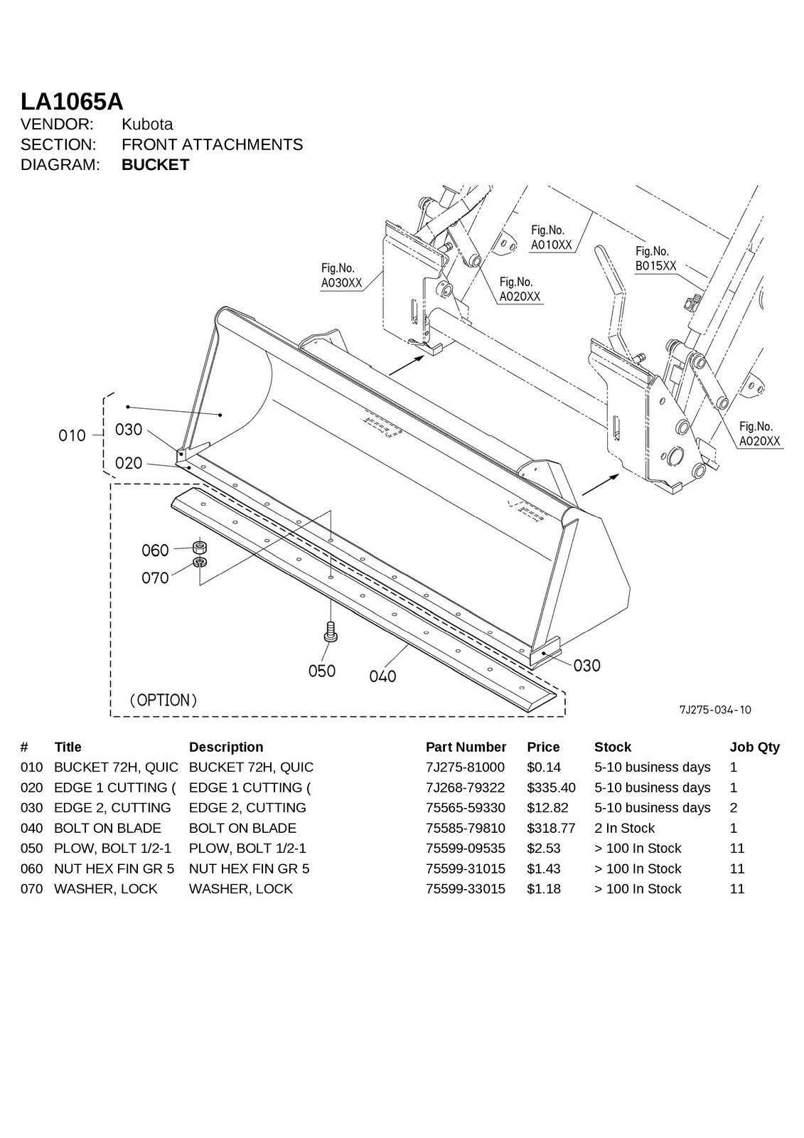 KUBOTA LA1065A FRONT LOADER ILLUSTRATED PARTS LIST MANUAL - WIRE BOUND - COVERS