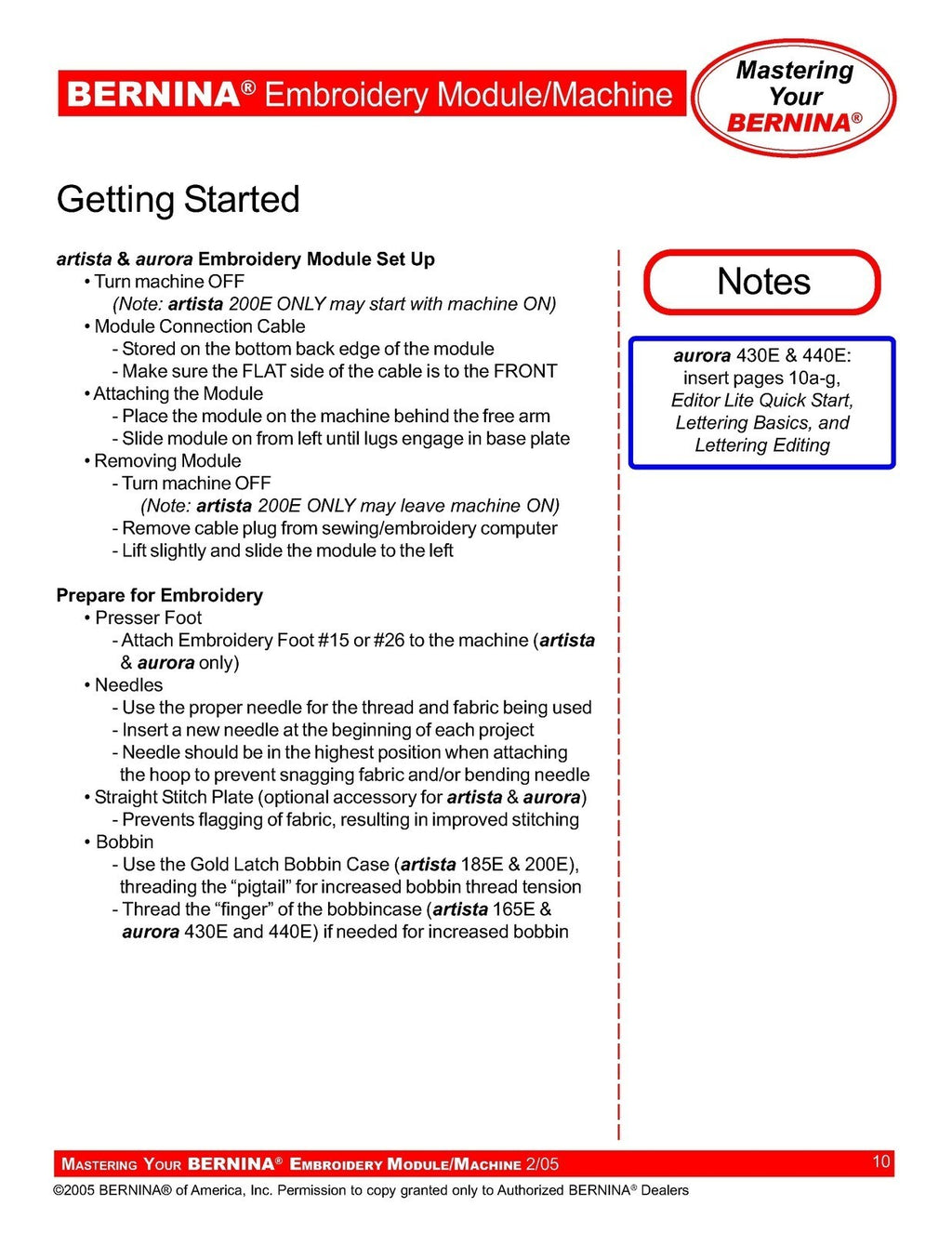 BERNINA Embroidery Mastery Workbook User Manual Operation Guide