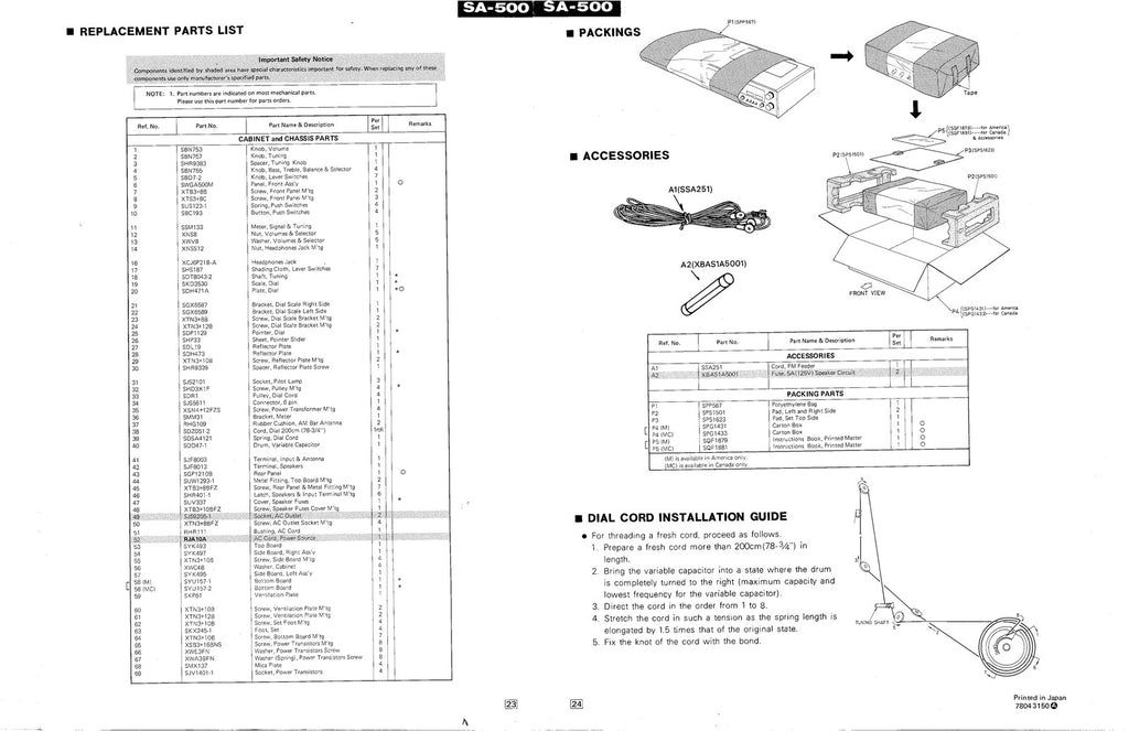 TECHNICS PANASONIC SA-500 Stereo Receiver Service Manual BOUND, COVERS, FOLDOUTS