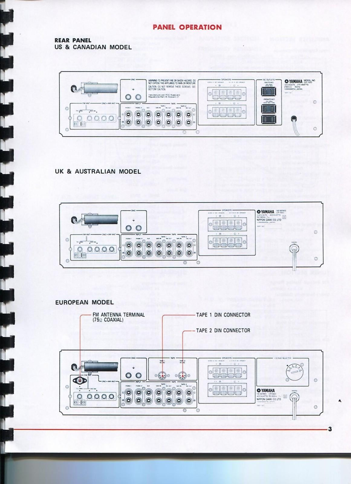 YAMAHA CR-820 Service & Owners Manual BUNDLE - WIRE BOUND - COVERS - FOLDOUTS