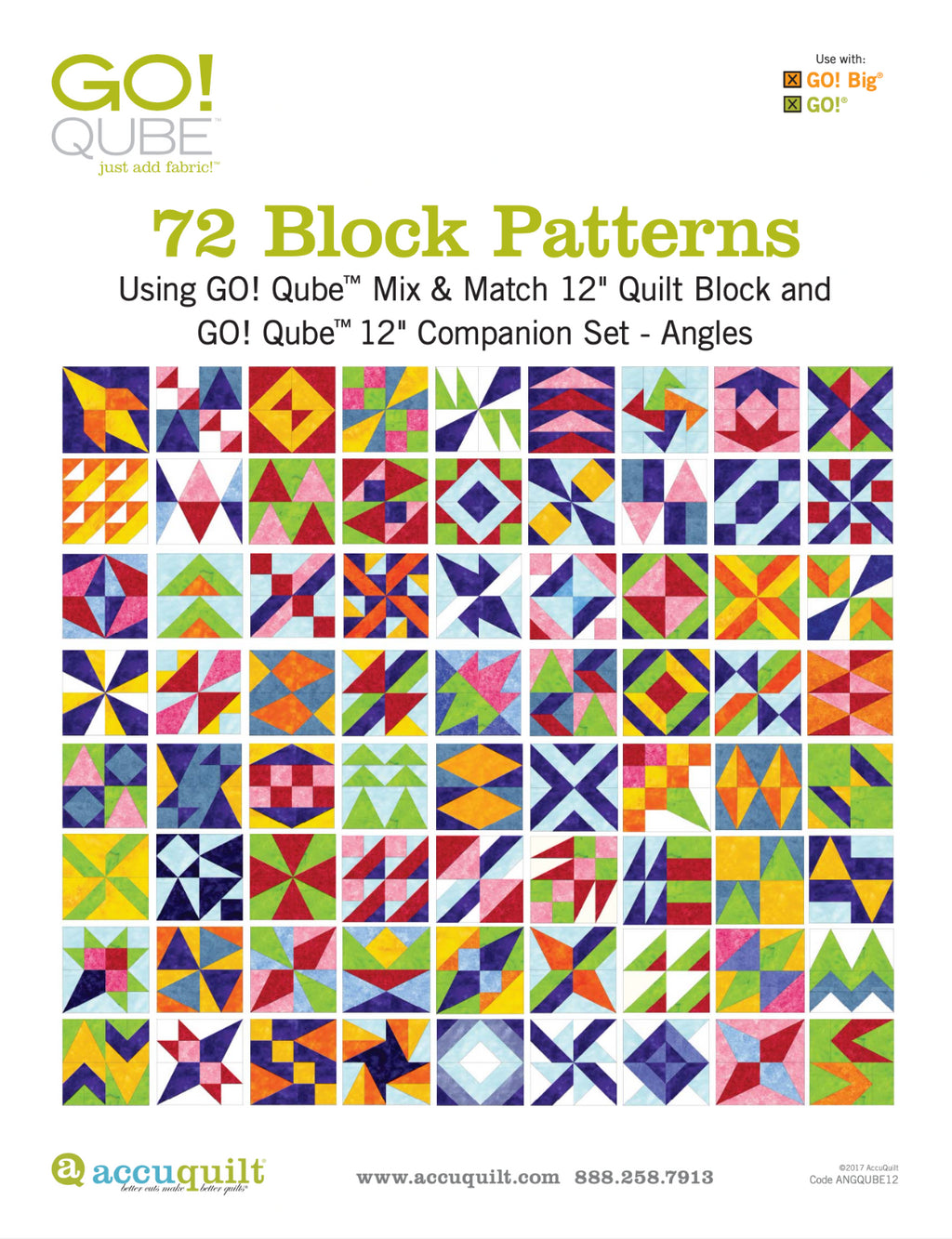 AccuQuilt Go! Qube Manual 12" 3-in-1: BLOCK, CORNERS & ANGLES, 431 PG Wire Bound