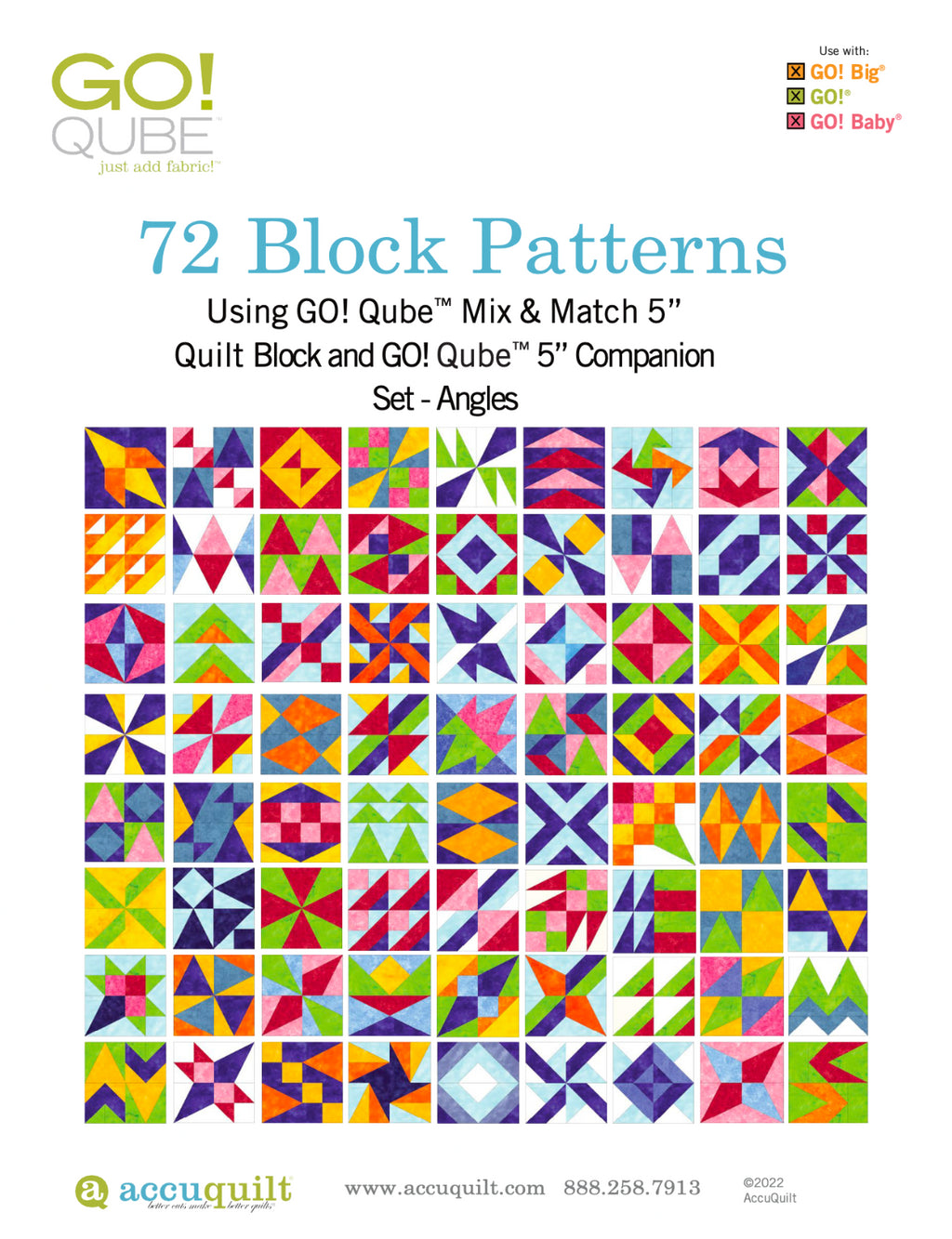 AccuQuilt Go! Qube Manual 5" 3-in-1: BLOCK, CORNERS & ANGLES, 432 PG  Wire Bound