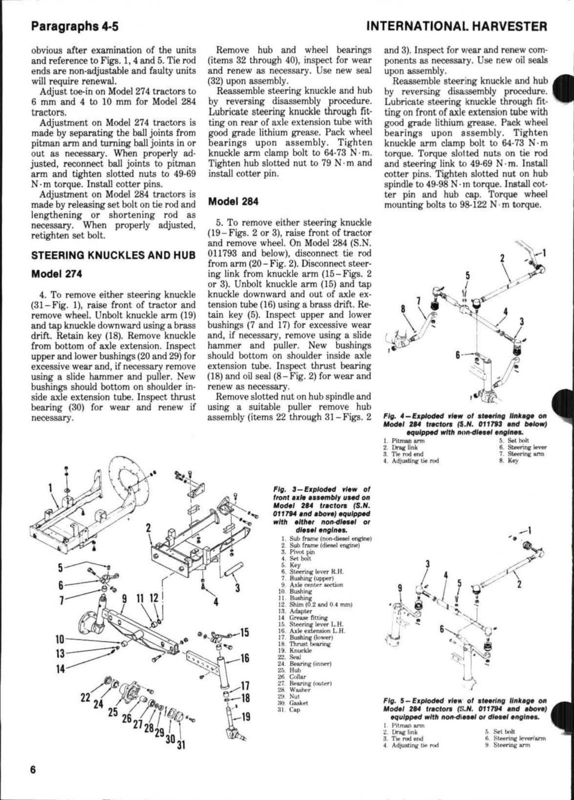 INTERNATIONAL 274 284 Diesel Tractor Shop Manual - WIRE BOUND - TOUGH COVERS